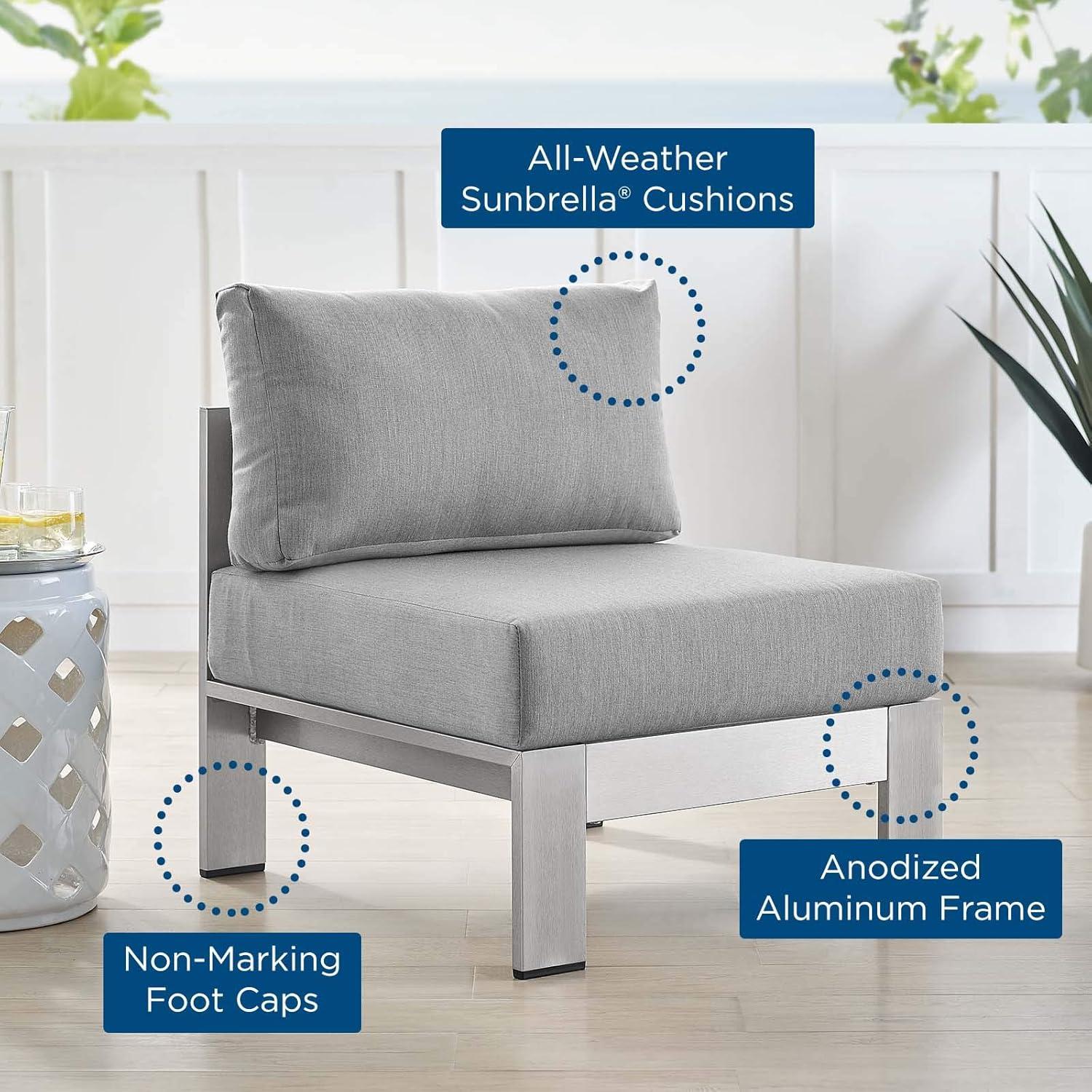Modway Shore 23.5" Fabric Outdoor Patio Armless Chair in Silver Gray
