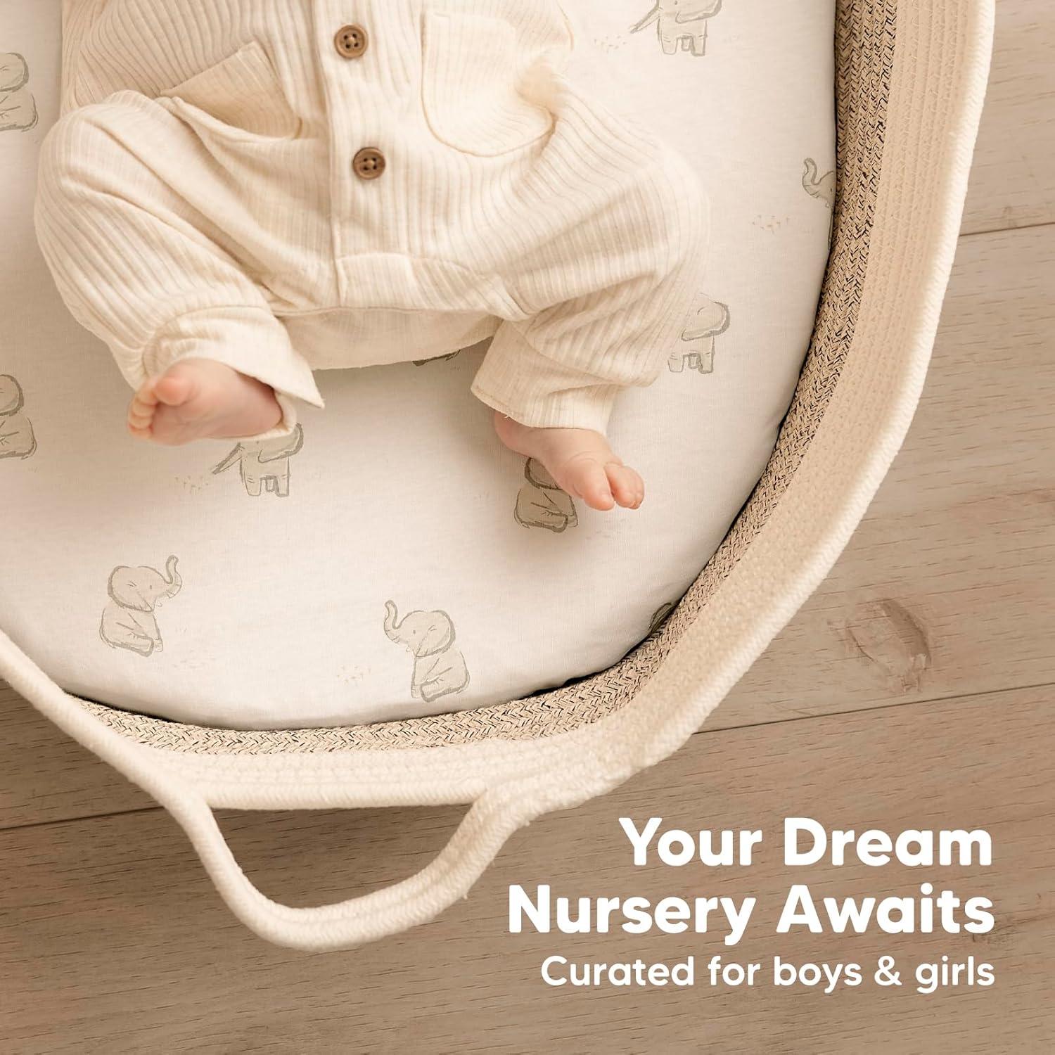 KeaBabies Organic Bassinet Sheet for Baby Girls, Boys, 2-Pack Soothe Bassinet Fitted Sheets, Bedside Bassinet Mattress Sheet (Herb)