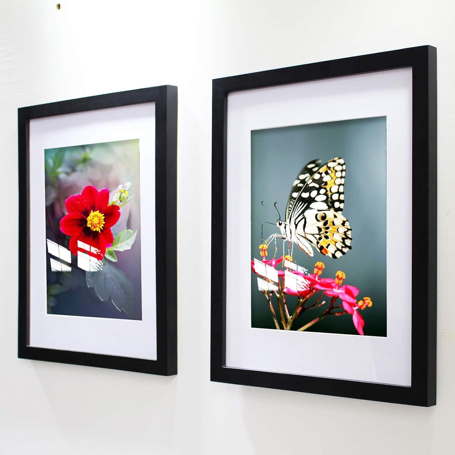 16x16 Frame Black With Mat 12x12 Solid Wood Picture Frames Wall Mounting (1 pack, 16x16 Inch)…