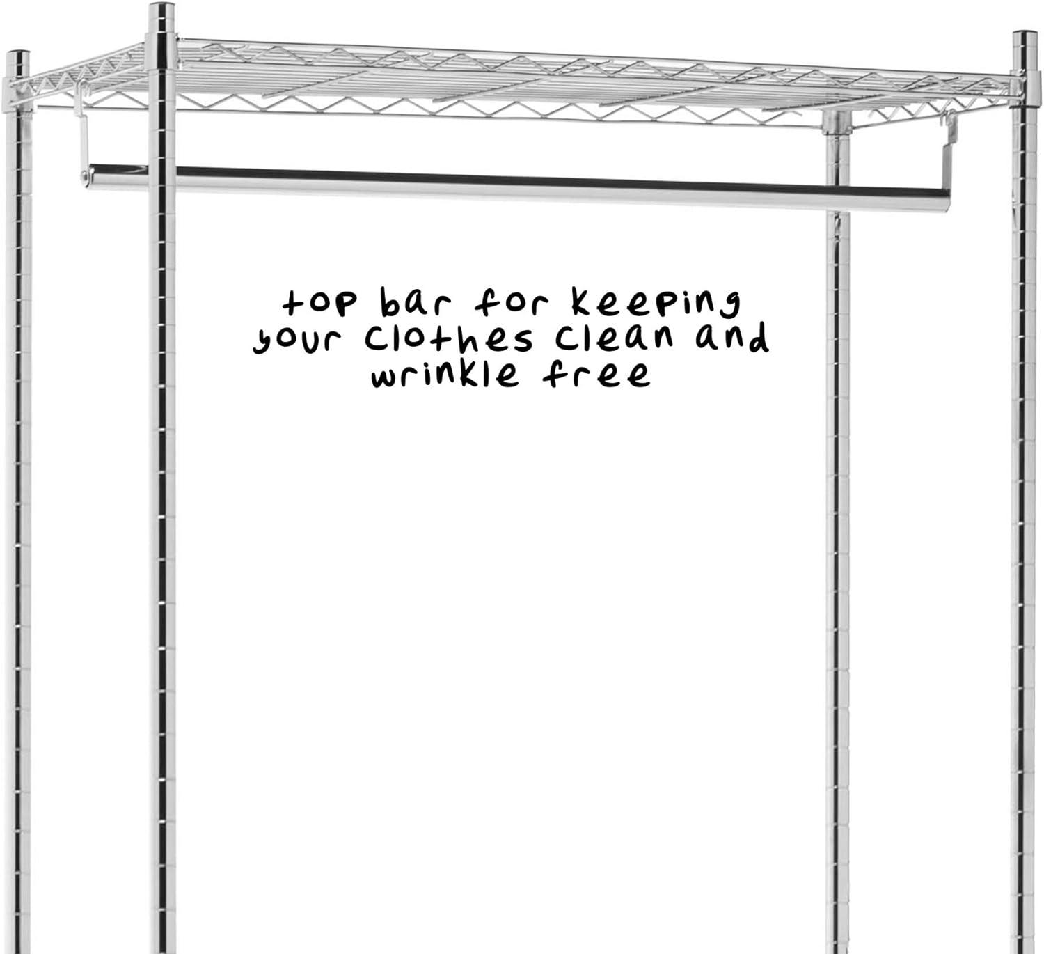 Honey-Can-Do Steel Heavy Duty 225 lbs. Capacity Rolling Clothes Rack with 2 Shelves, Chrome