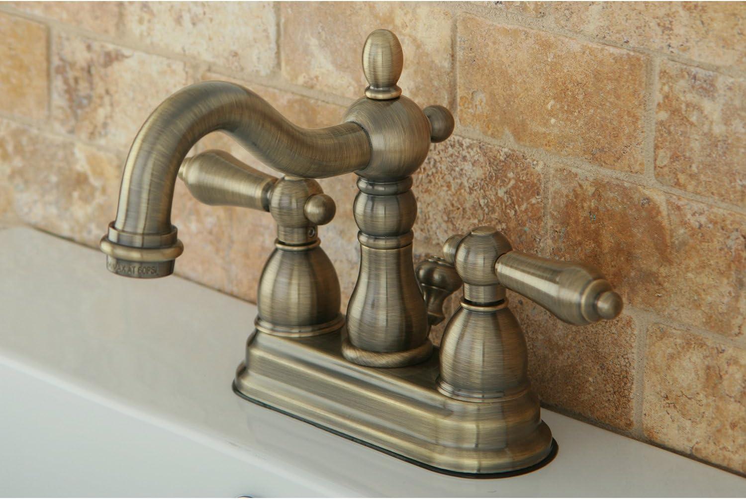 Kingston Brass Heritage Two-Handle 3-Hole Deck Mount 4" Centerset Bathroom Faucet with Plastic Pop-Up