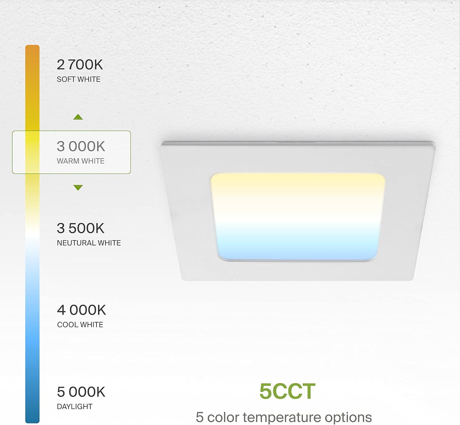 ASD LED Square Recessed Lighting 4 Inch | 2700K/3000K/3500K/4000K/5000K, 12W 50W Eqv | Ultra Thin Dimmable Ceiling Lights with J Box, Canless Wafer Downlight | Slim Panel Light, UL Energy Star 12 Pack