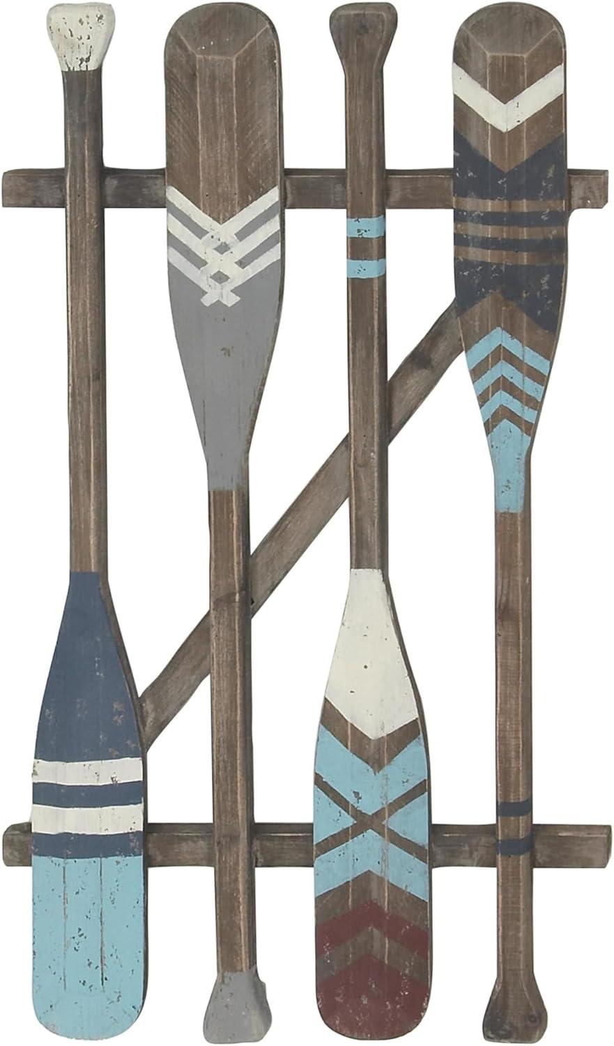 Brown and Blue Fir Wood Canoe Oar Wall Decor