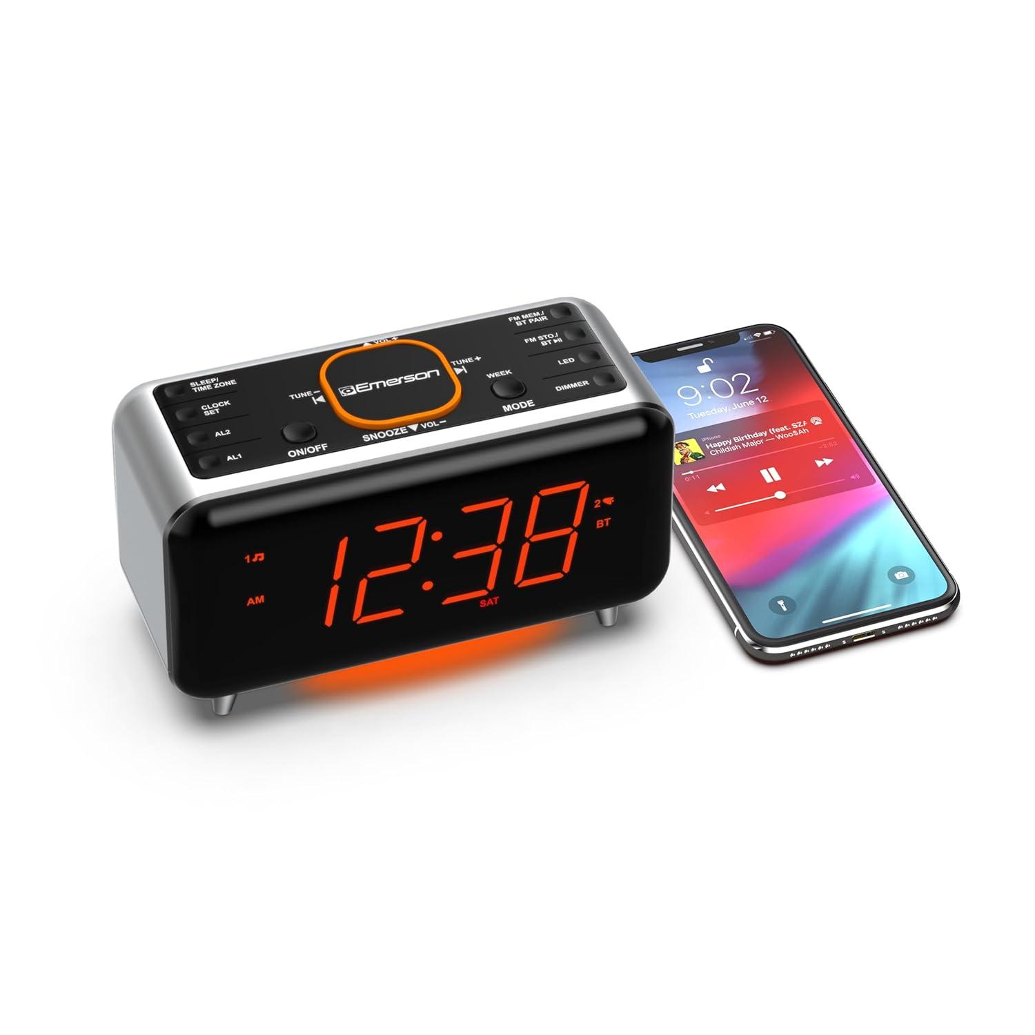 Emerson SmartSet Dual Alarm Clock Radio with Bluetooth Speaker and 1.4" Orange LED Display, CKS1521