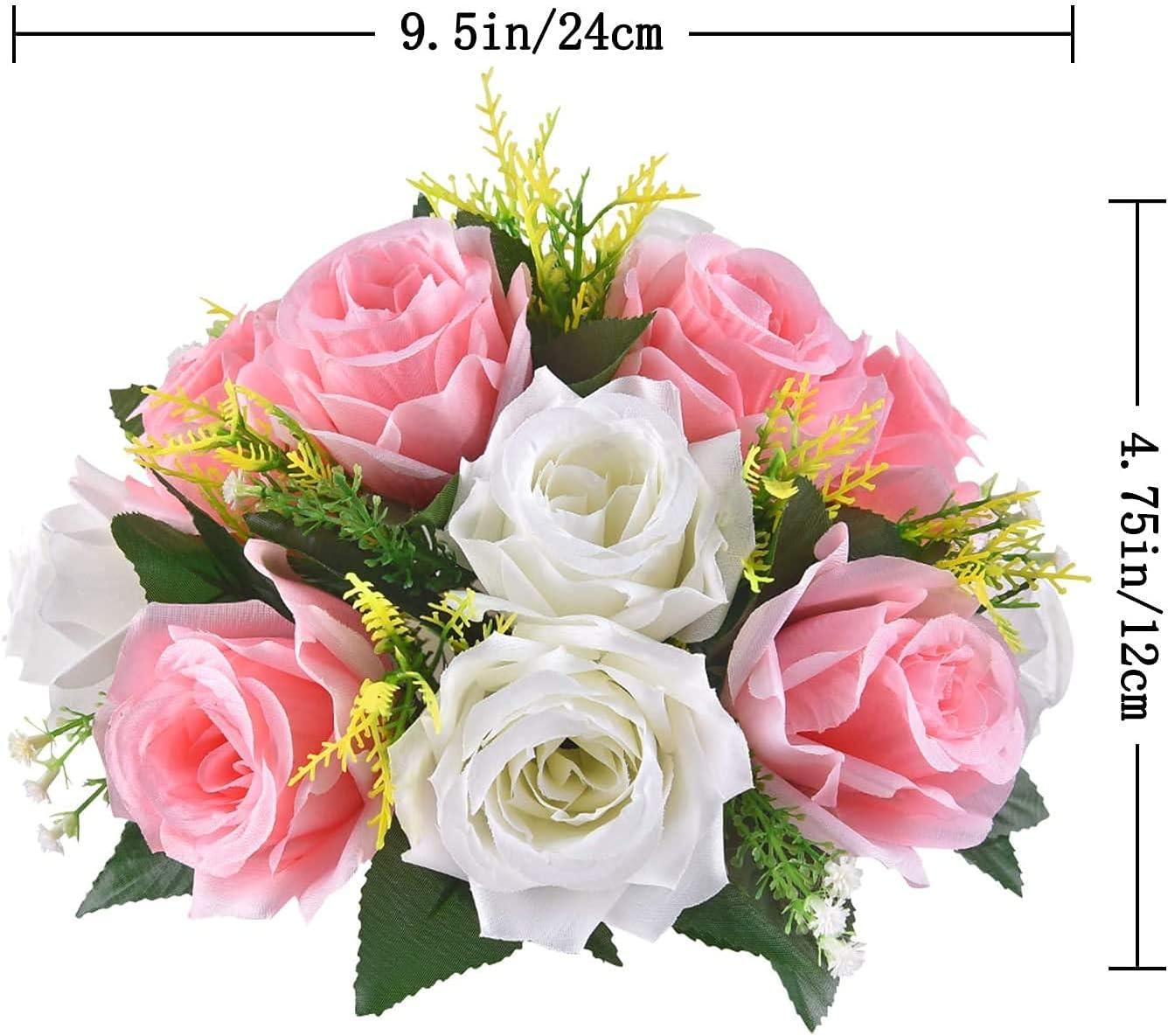 Nuptio Set of 2 Blue&White Artificial Flower Kissing ball, 15 Heads Fake Peony Silk Rose Flowers Bouquet for Centerpiece Wedding Birthday Party Home Table Decor