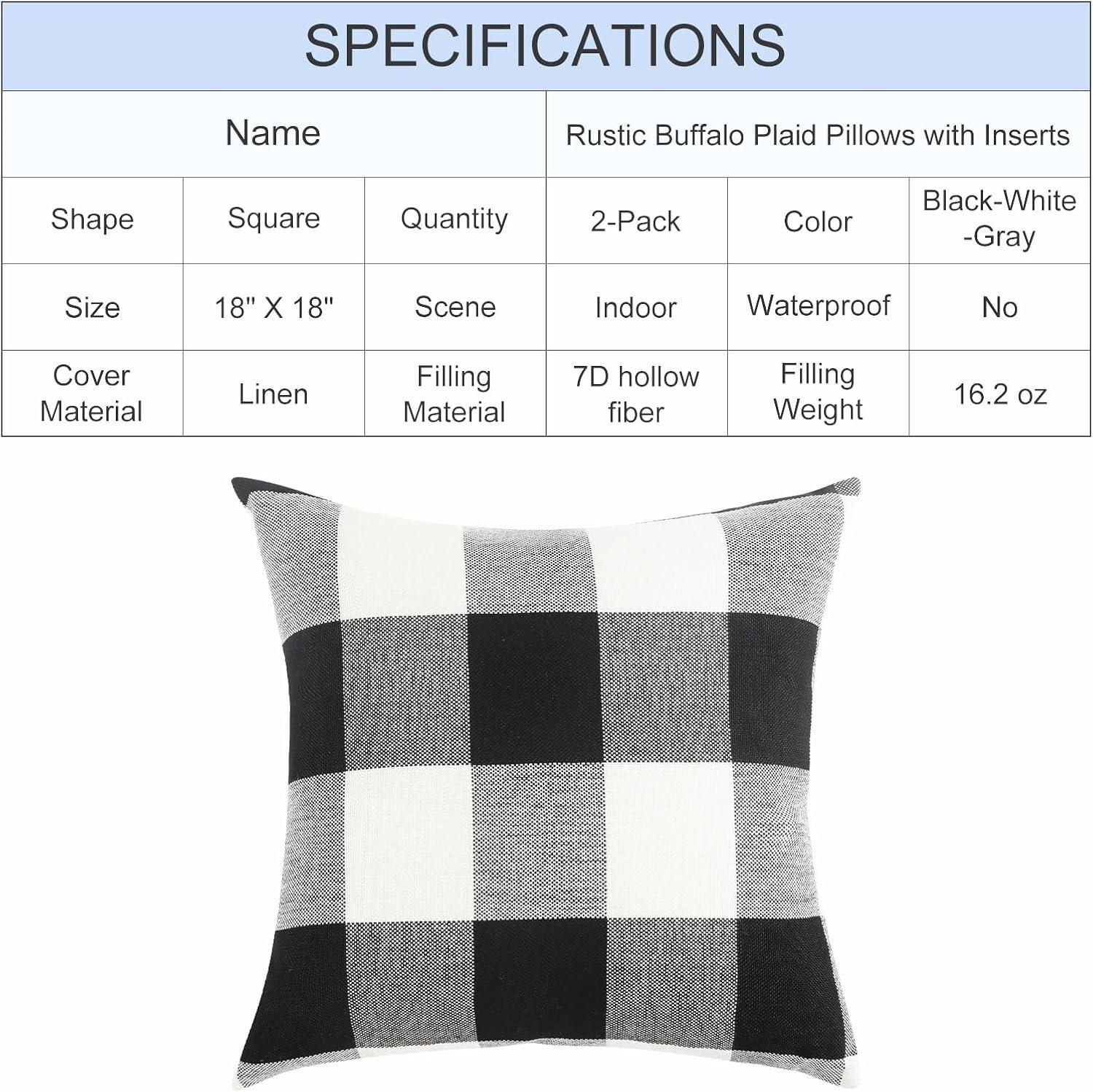 CARRIE HOME Buffalo Plaid Pillow Covers 18x18 Set of 2 Black and White Outdoor Throw Pillows Black Buffalo Check Pillow Covers Farmhouse Decor for Couch Sofa and Bed