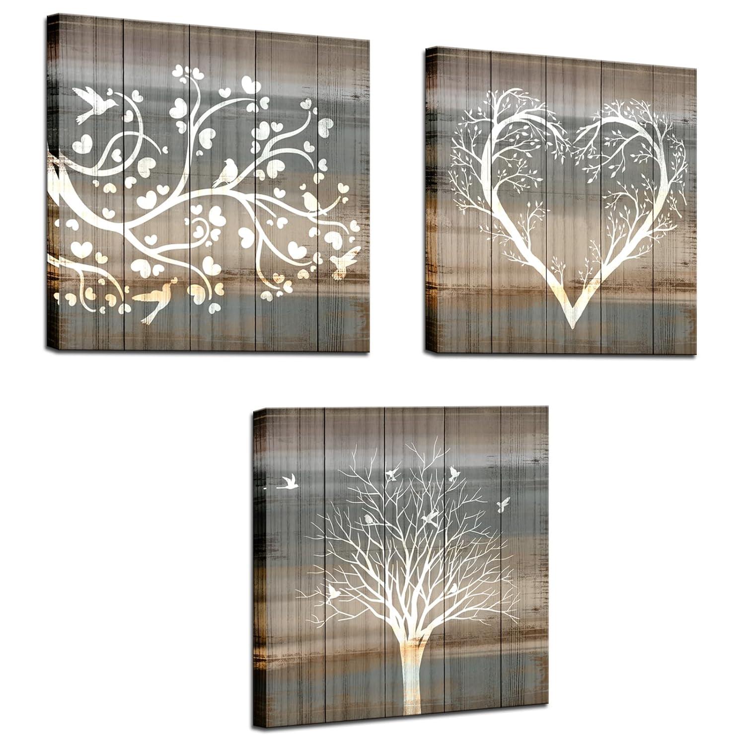 Biuteawal 3 Pieces Abstract Tree Wall Art Rustic Forest Landscape Picture Prints Teal and Brown Painting Vintage Artwork Home Farmhouse Bathroom Bedroom Decor Stretched and Framed Ready to Hang