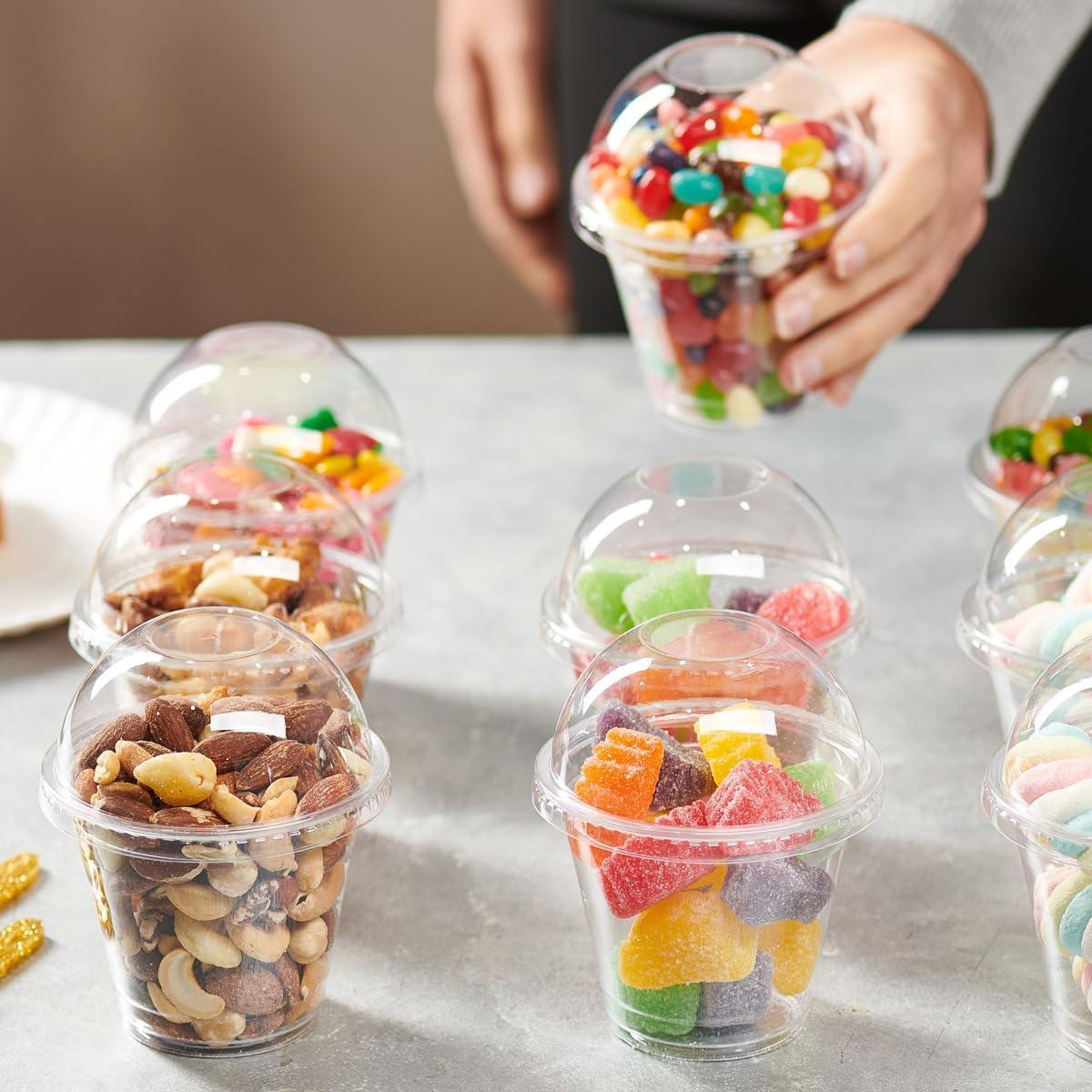 GUSTO [9 oz. - 50 Count Clear Plastic Cups With Dome Lids (No Hole), Fruit Cups with Lids for Party - Perfect for Smoothies, Milkshakes, and To-Go Beverages - (Formerly Comfy Package)