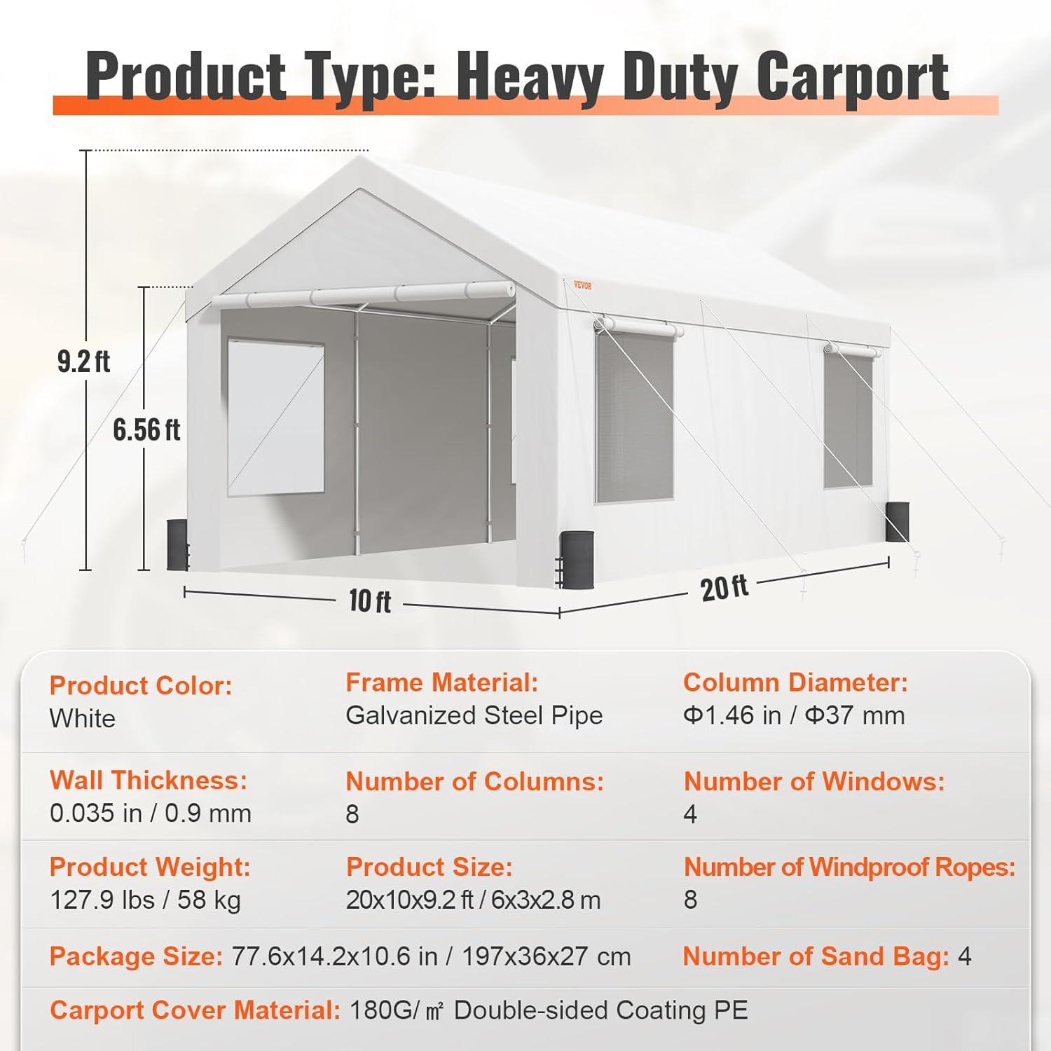 12 Ft. W x 20 Ft. D Steel Carport