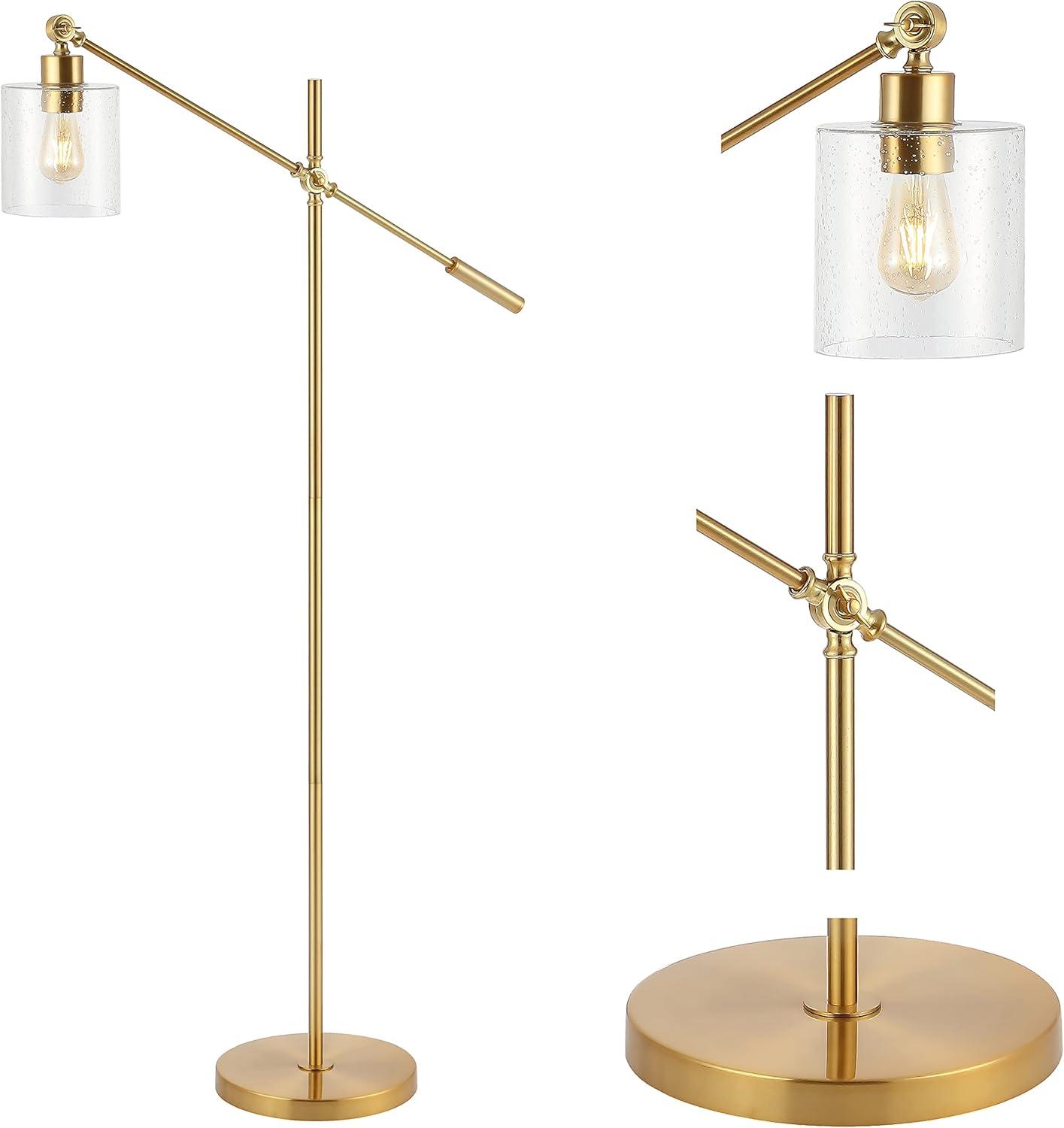 Kathryn Classic 60" Iron/Seeded Glass Adjustable Head Modern LED Floor Lamp, Brass Gold