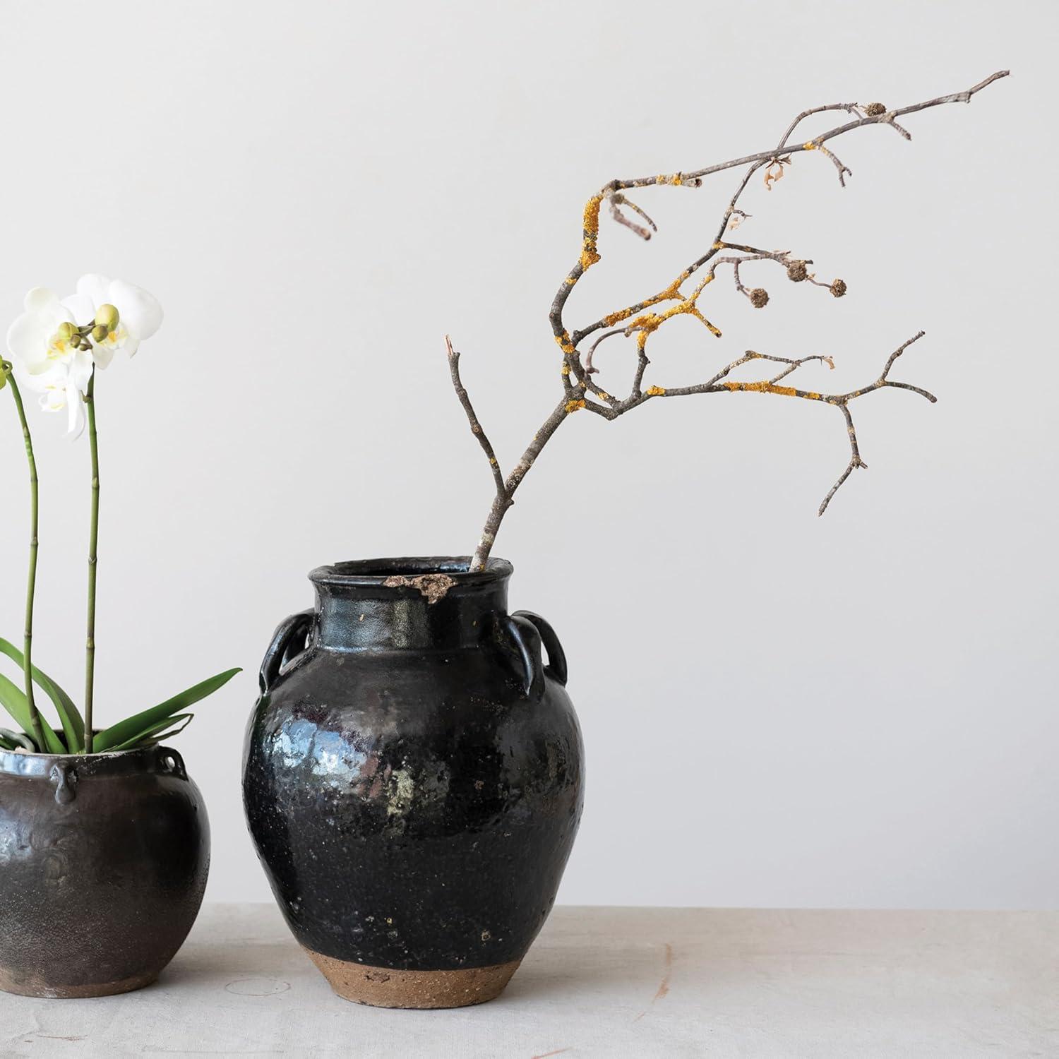 Distressed Dark Brown Clay Decorative Jar Vase