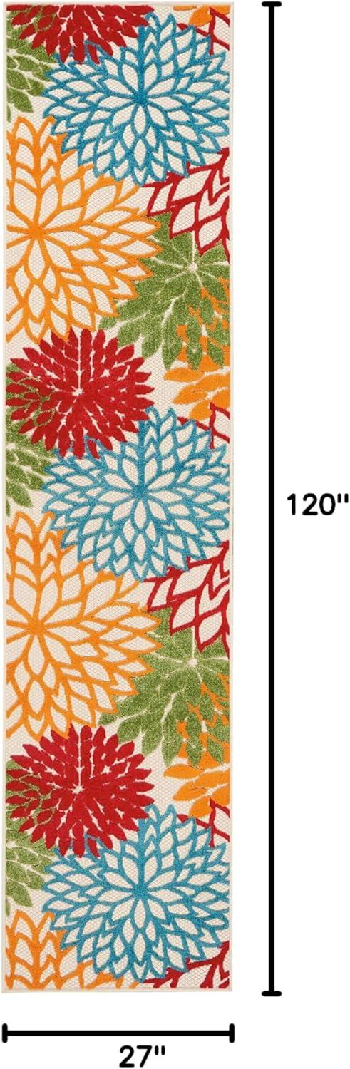 Nourison Aloha Floral Bloom Flatweave High-Low Indoor Outdoor Runner Rug Green 2'3" x 10'