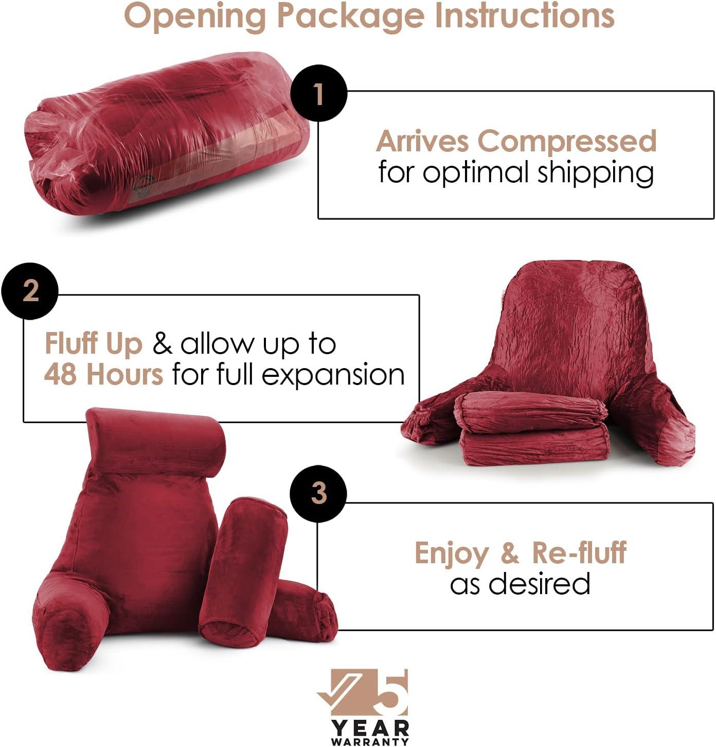 Nestl Reading Pillow with Shredded Memory Foam Includes 2 Neck and Lumber Support Pillows, Designed for Sitting Up in Bed and Couch, Back and Arms Adjustable Support for Adult & Teens, Red