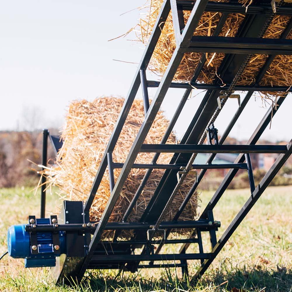 Titan Attachments Chain Drive 15ft Square Hay Bale Elevator Base Unit with 3/4 HP Motor, Charcoal Finish, Hay Harvesting Agricultural Equipment