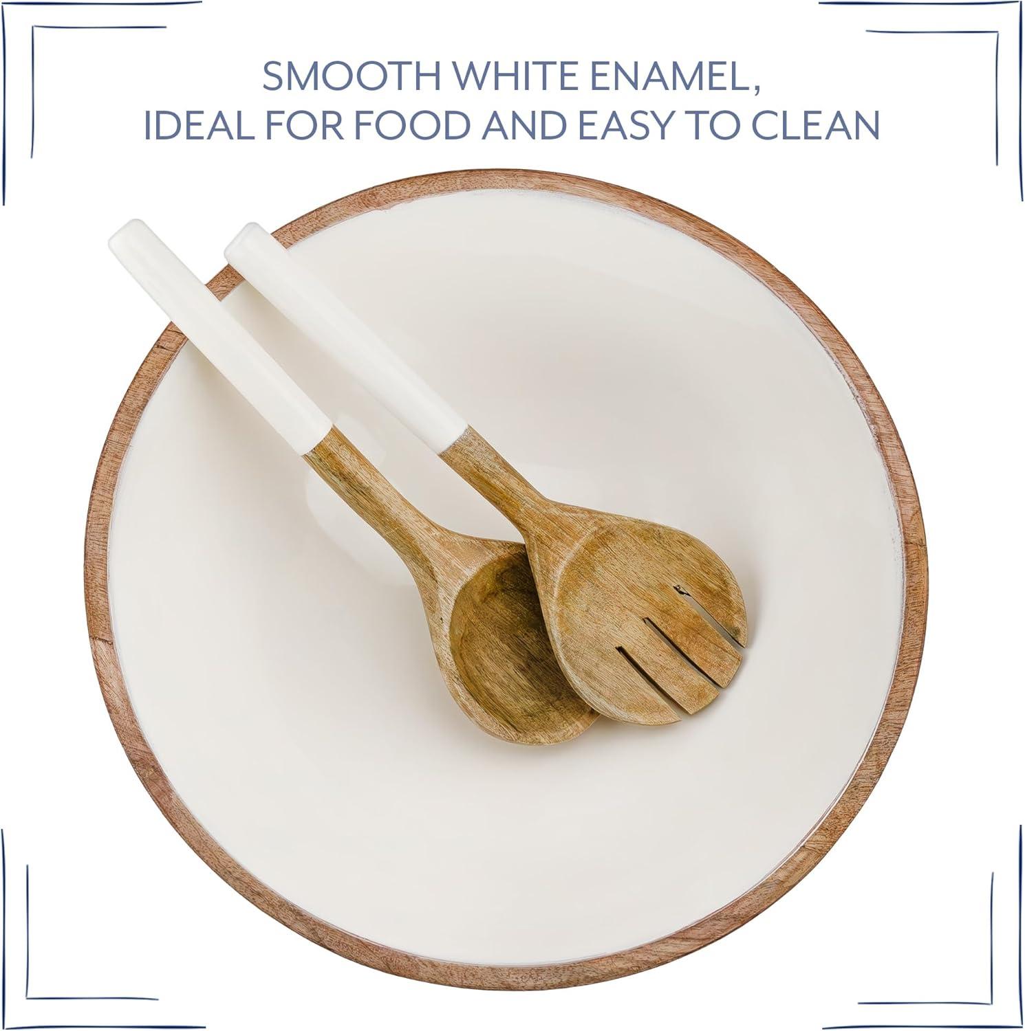 AuldHome Design Wooden Salad Bowl Set Large Serving Bowl w/ Utensils; Salad Serving Set in Mango Wood