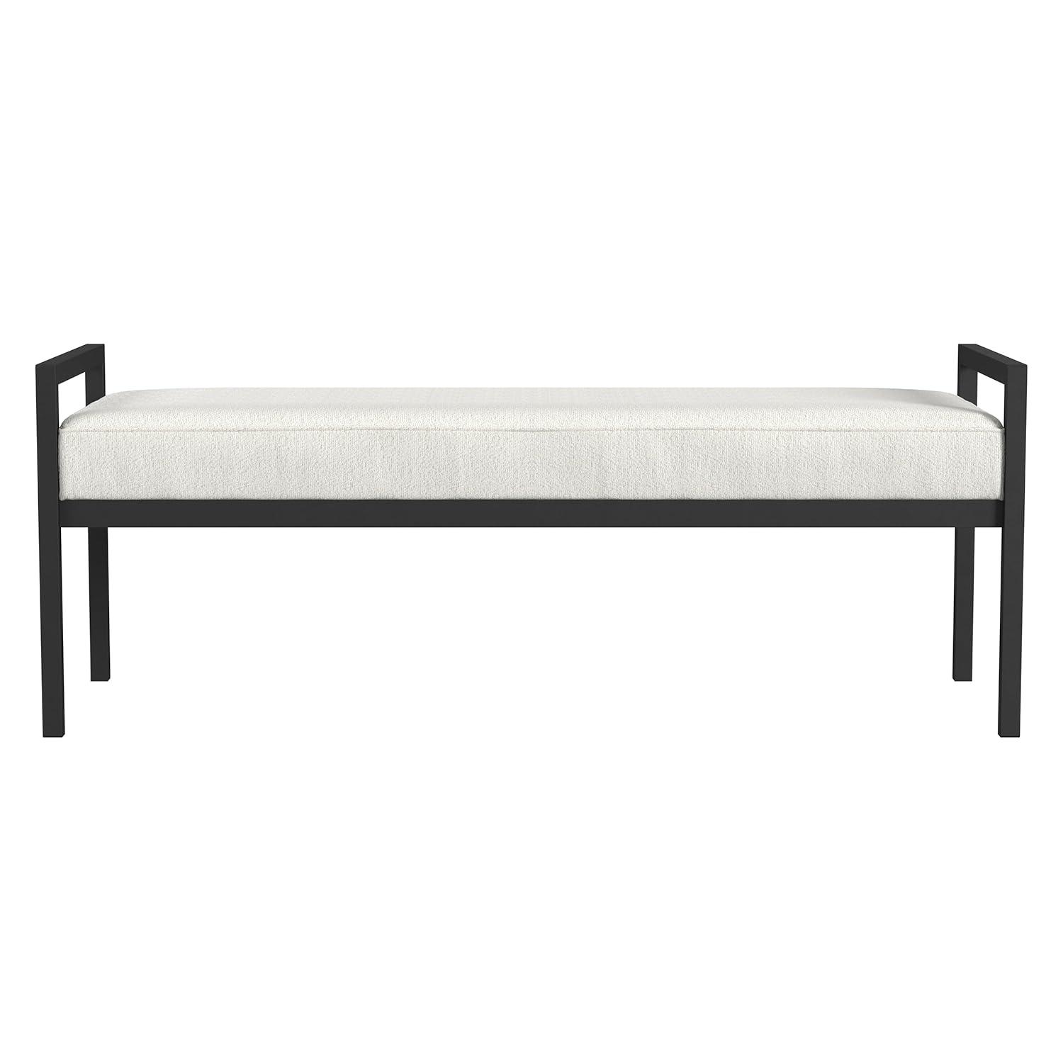 HomePop Modern Metal Bench Cream: Rectangle Upholstered Indoor Bench, End of Bed Seating, Polyester