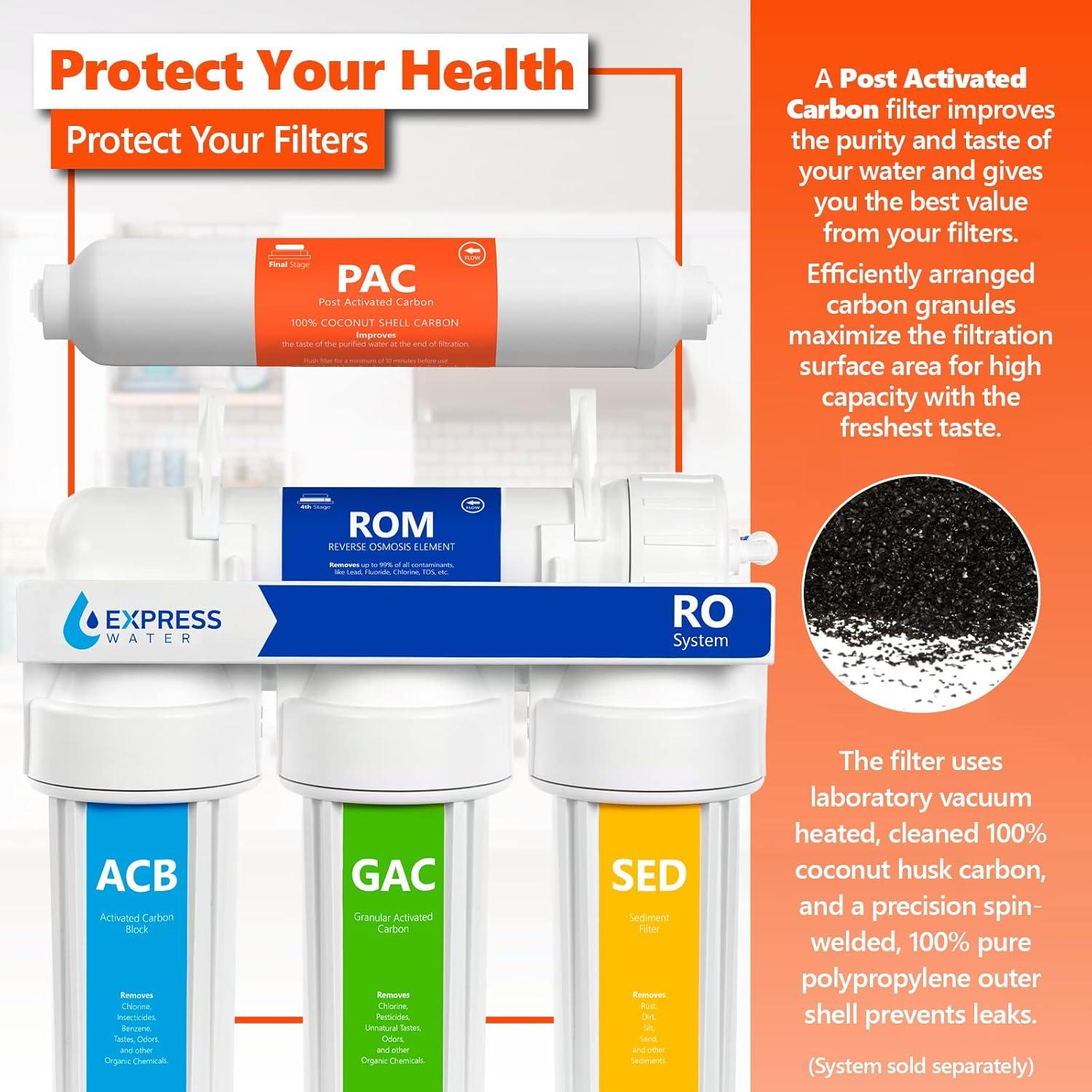 4 Pack Post Activated Carbon Water Filter Replacement - 5 Micron - Under Sink Reverse Osmosis System