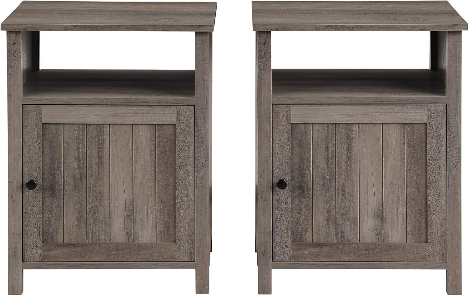 Rustic Oak Coastal Breeze Grooved Door End Table with Storage