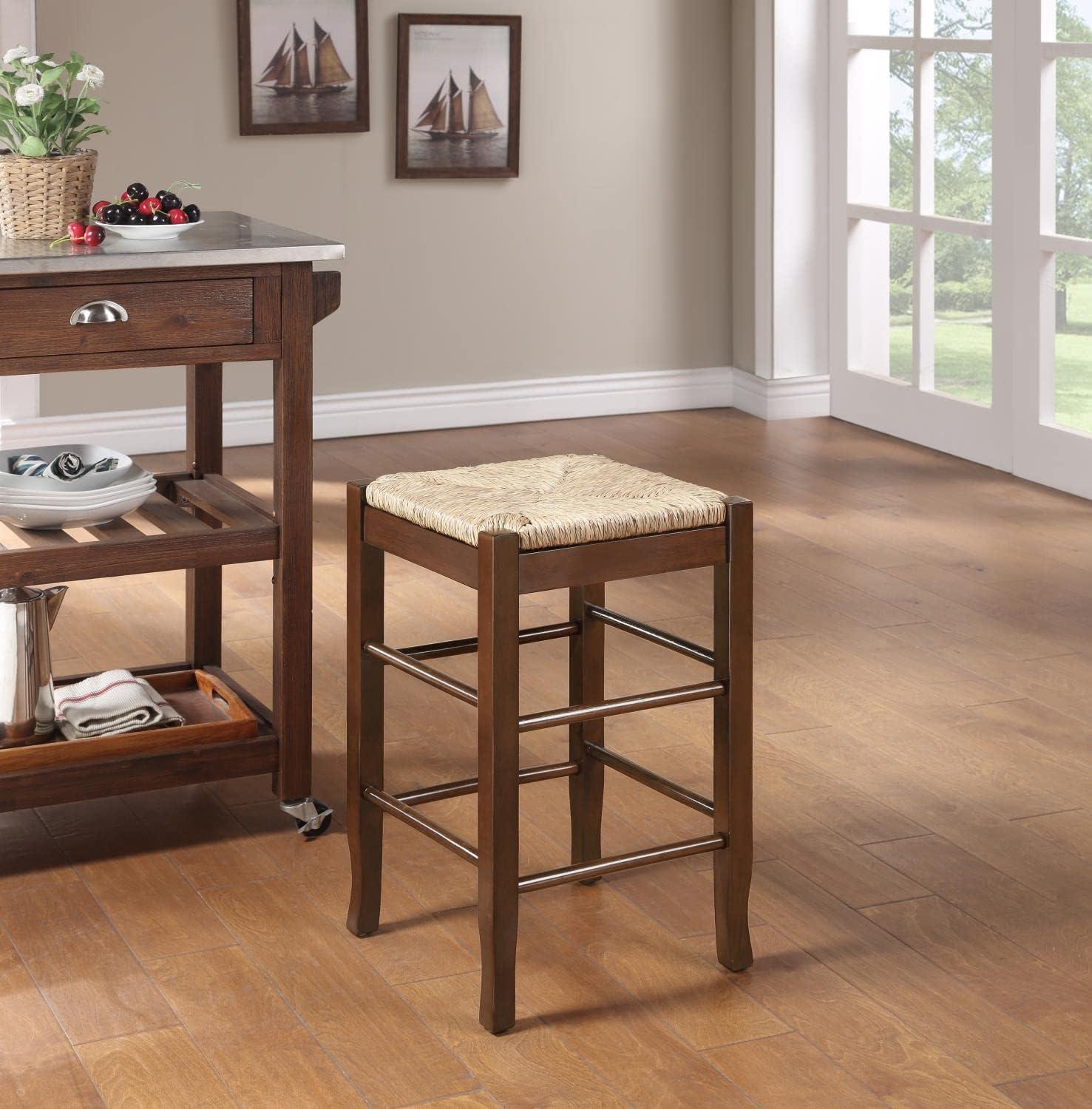 Boraam 24" Rush Seat Hardwood Counter Height Barstool Cappuccino: Solid Wood, Fixed Height, 300lb Capacity