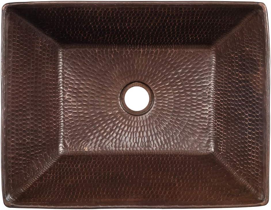 17" Rectangle Wired Rim Vessel Hammered Copper Sink