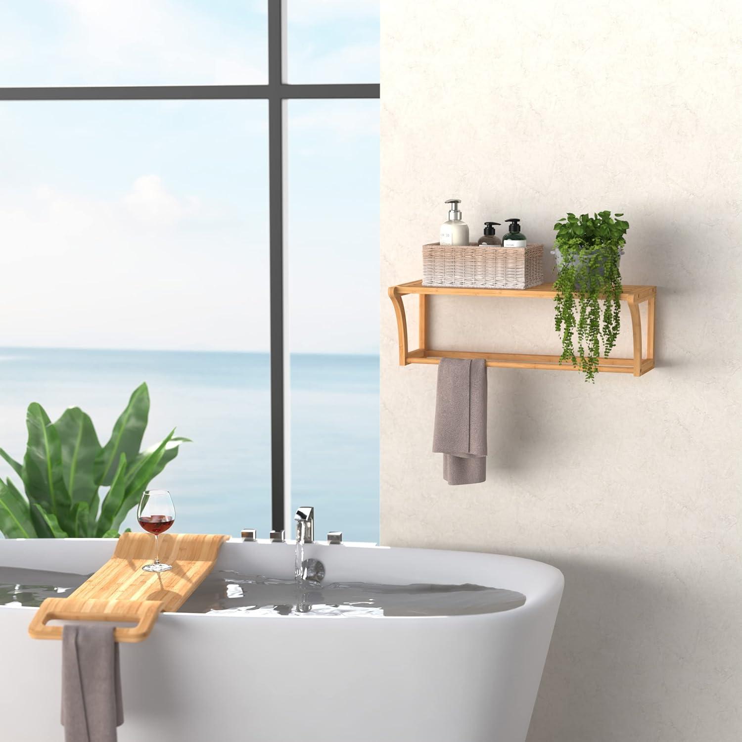 ClosetMaid Bamboo Solid Wood Accent Shelf with Towel Bar