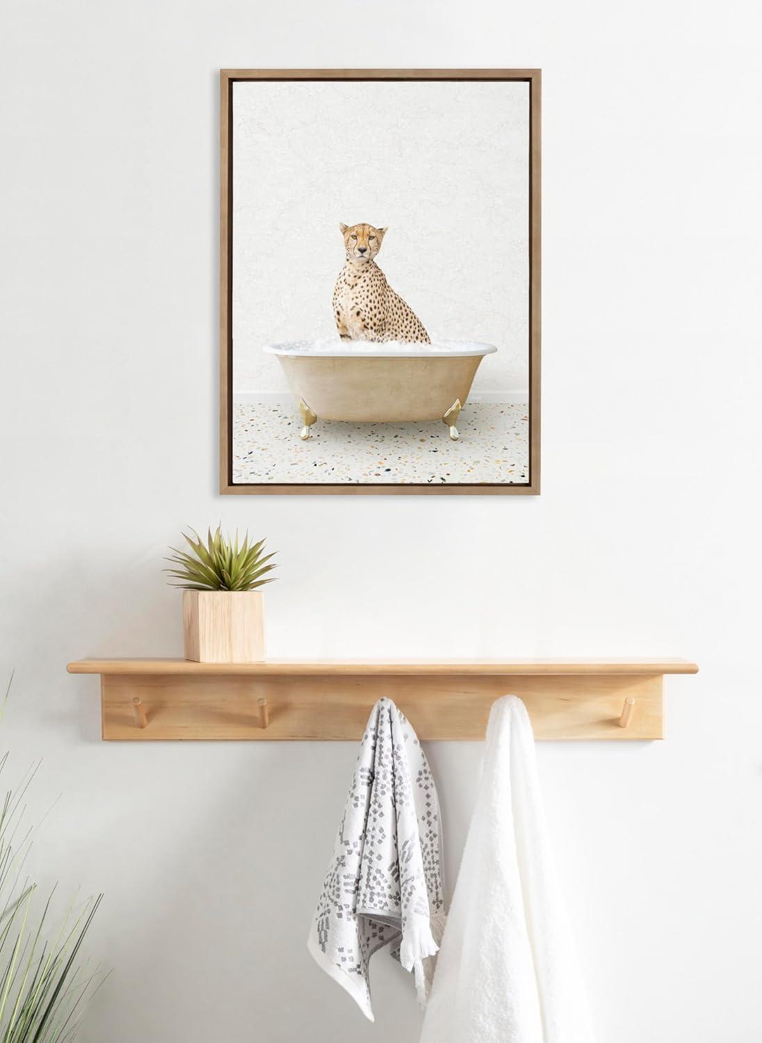 Kate & Laurel All Things Decor 18"x24" Sylvie Cheetah in Terrazzo Bath Framed Wall Art: Whimsical Animal Decor, Gold Frame