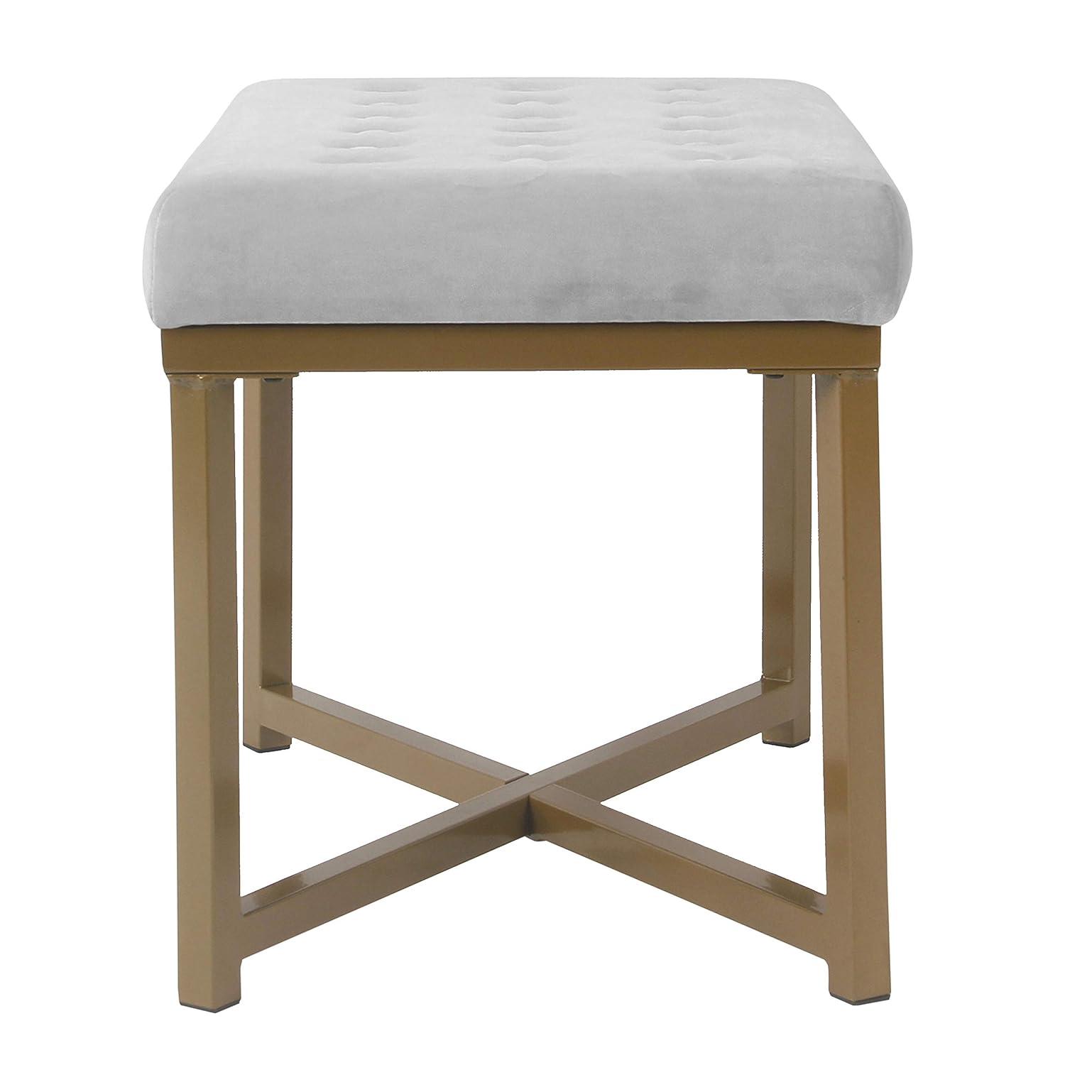 Tufted Velvet Ottoman - Silver - HomePop: Upholstered Footstool, Metal Legs, Polyester Fabric