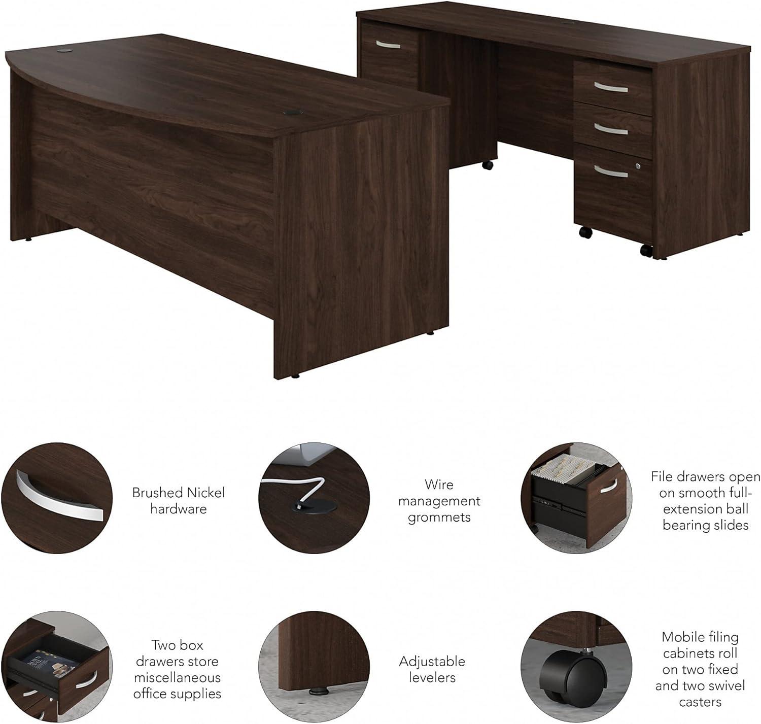 Studio C 72W x 36D Bow Front Desk and Credenza with Mobile File Cabinets