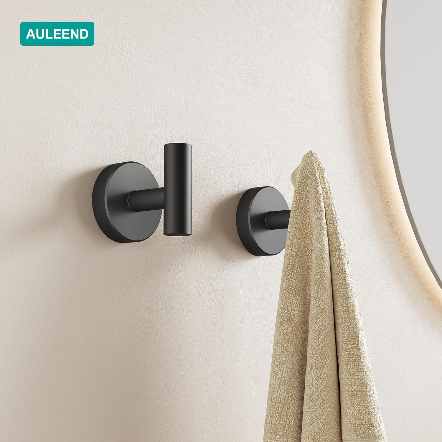 Fyrome 2 Pack Matte Bath Robe Towel Hooks for Bathroom Kitchen, Stainless Steel Hanging Wall Hooks- Black