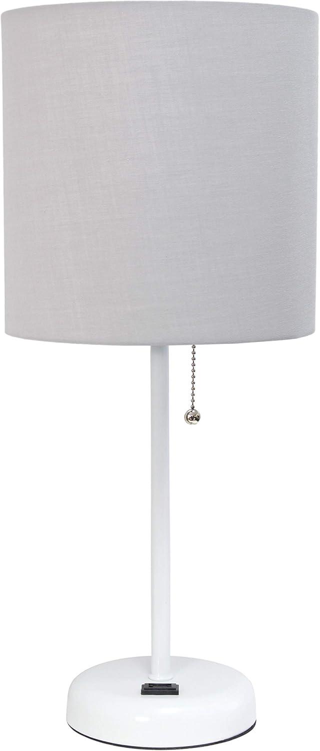 LimeLights White Stick Lamp with Charging Outlet and Fabric Shade, Gray