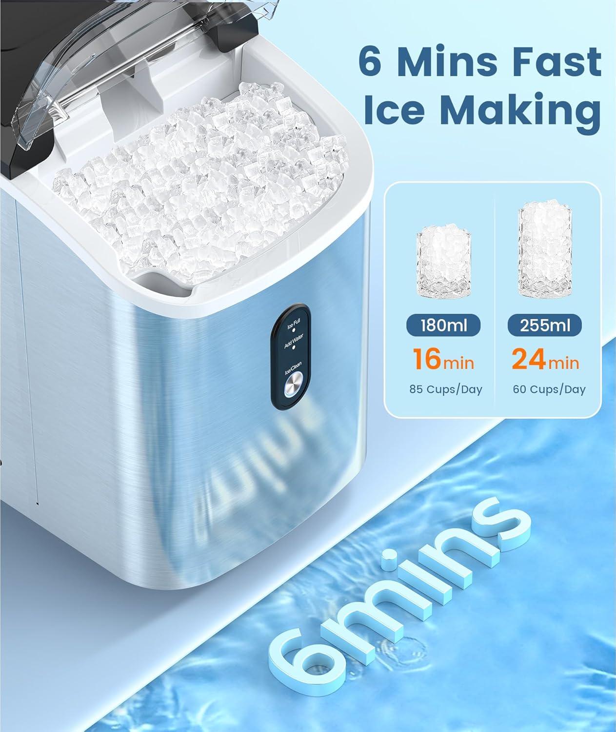 Compact Stainless Steel Portable Nugget Ice Maker for Countertops