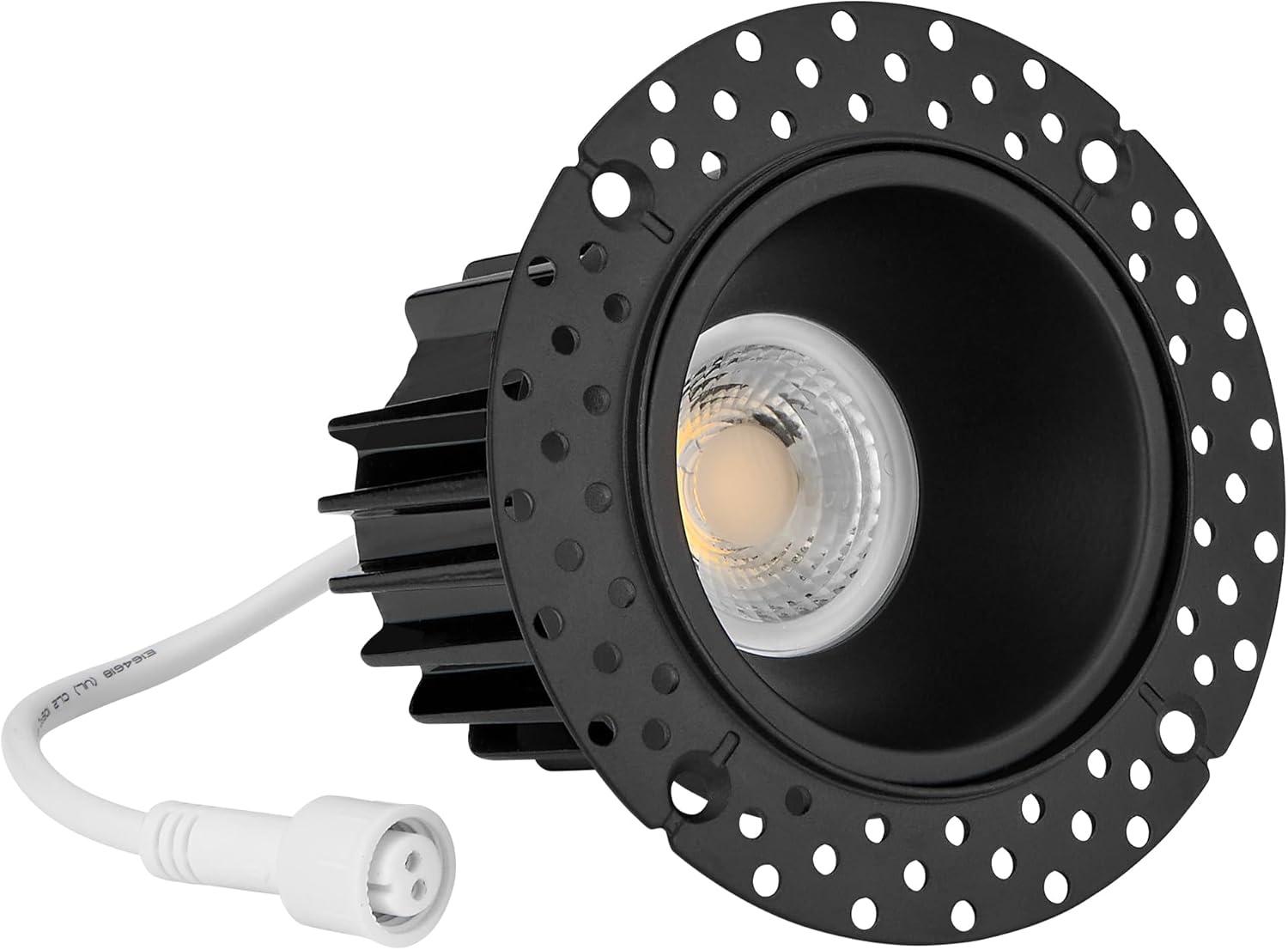 Maxxima 2 in. Trimless Slim Round Recessed Anti-Glare LED Downlight, Black, Canless IC Rated, 600 Lumens, 5 CCT 2700K-5000K