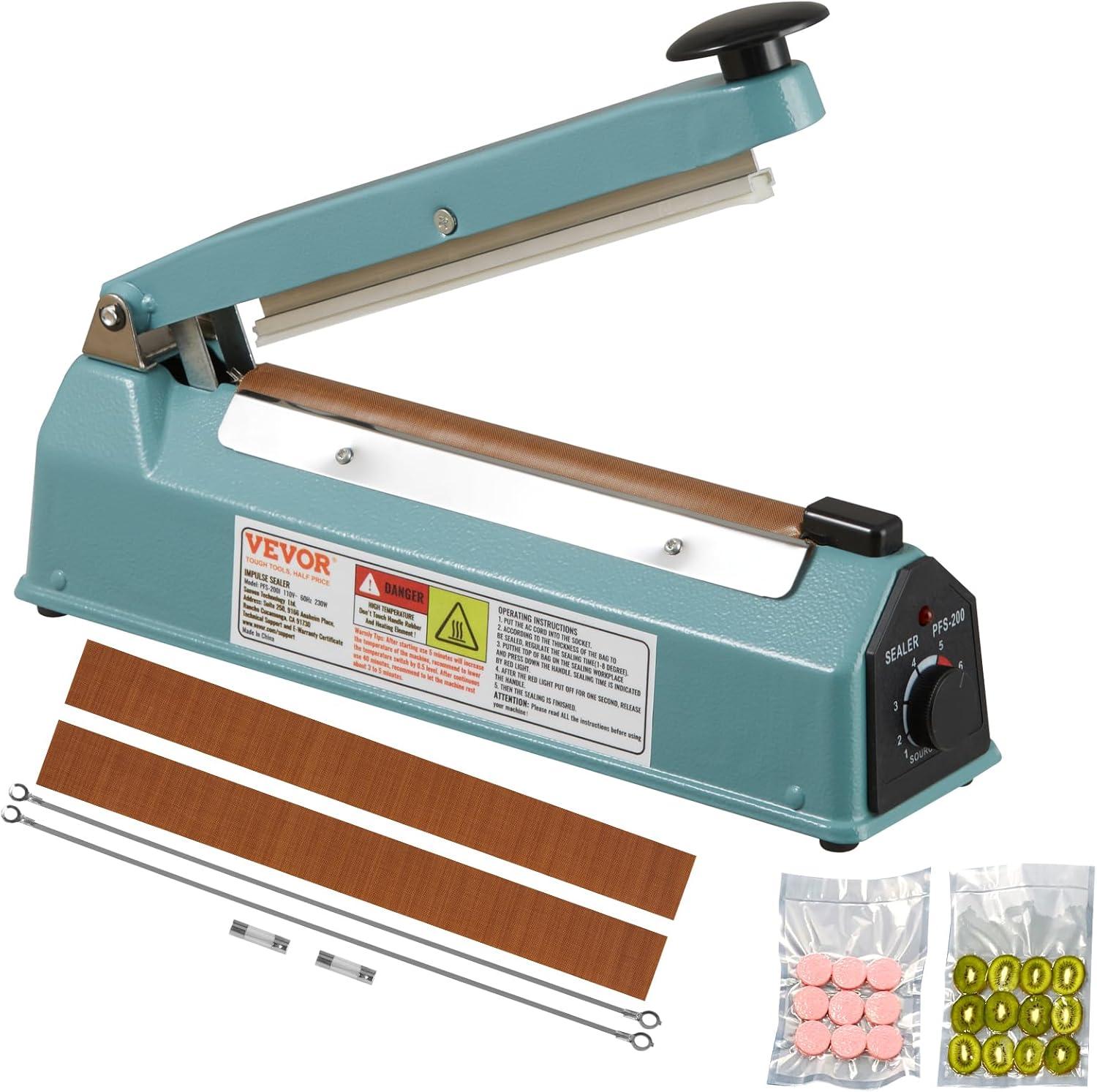 VEVOR VEVOR 8" Iron Hand Impulse Heat Sealer Machine Poly Bag Sealing for Plastic Bag