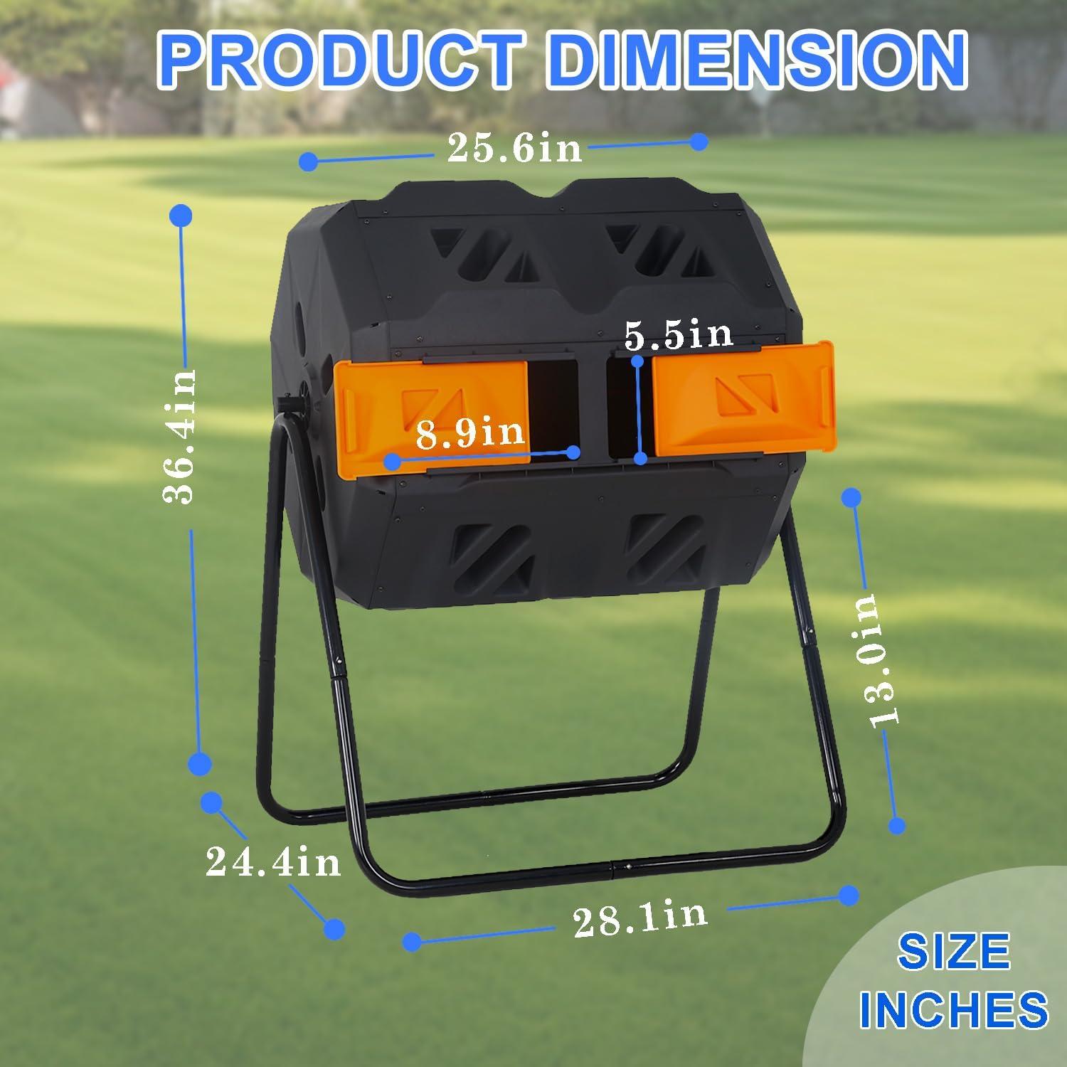 CL.HPAHKL Outdoor Compost Bin, 43 Gallon Dual Tumbling Composter Rotating Composting Bin Compost Tumbler for Garden Patio Kitchen Yard, Black Door
