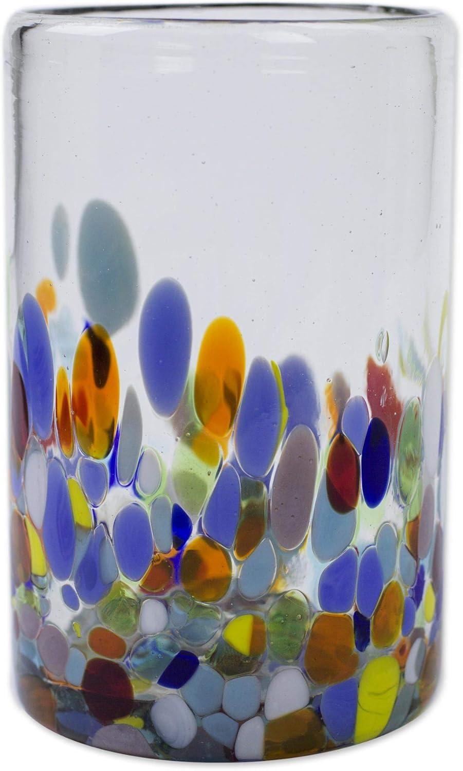 NOVICA Artisan Crafted Recycled Hand Blown Glass Water Glasses, Multicolor, 14 Oz, 'Confetti' (Set Of 6)