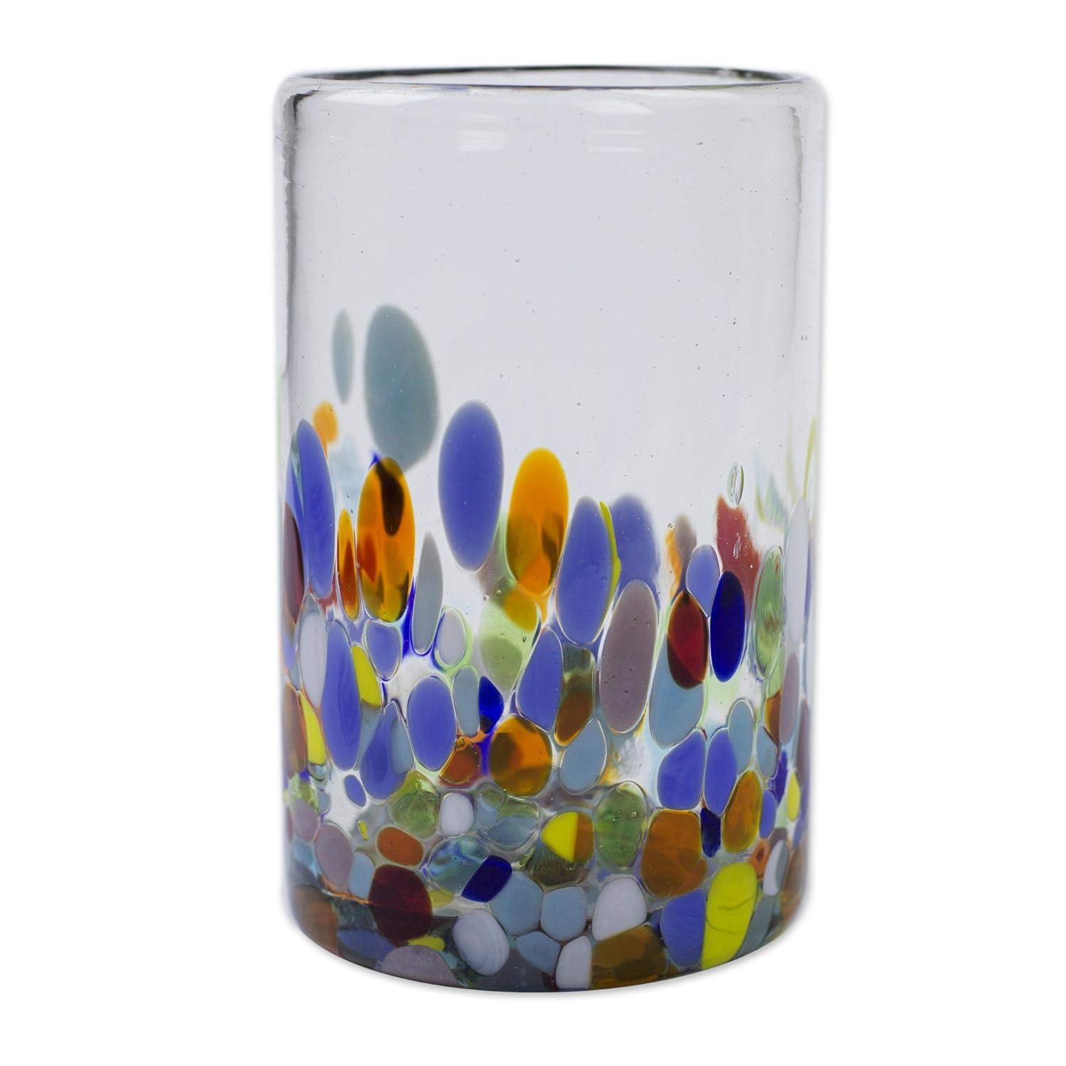 NOVICA Artisan Crafted Recycled Hand Blown Glass Water Glasses, Multicolor, 14 Oz, 'Confetti' (Set Of 6)