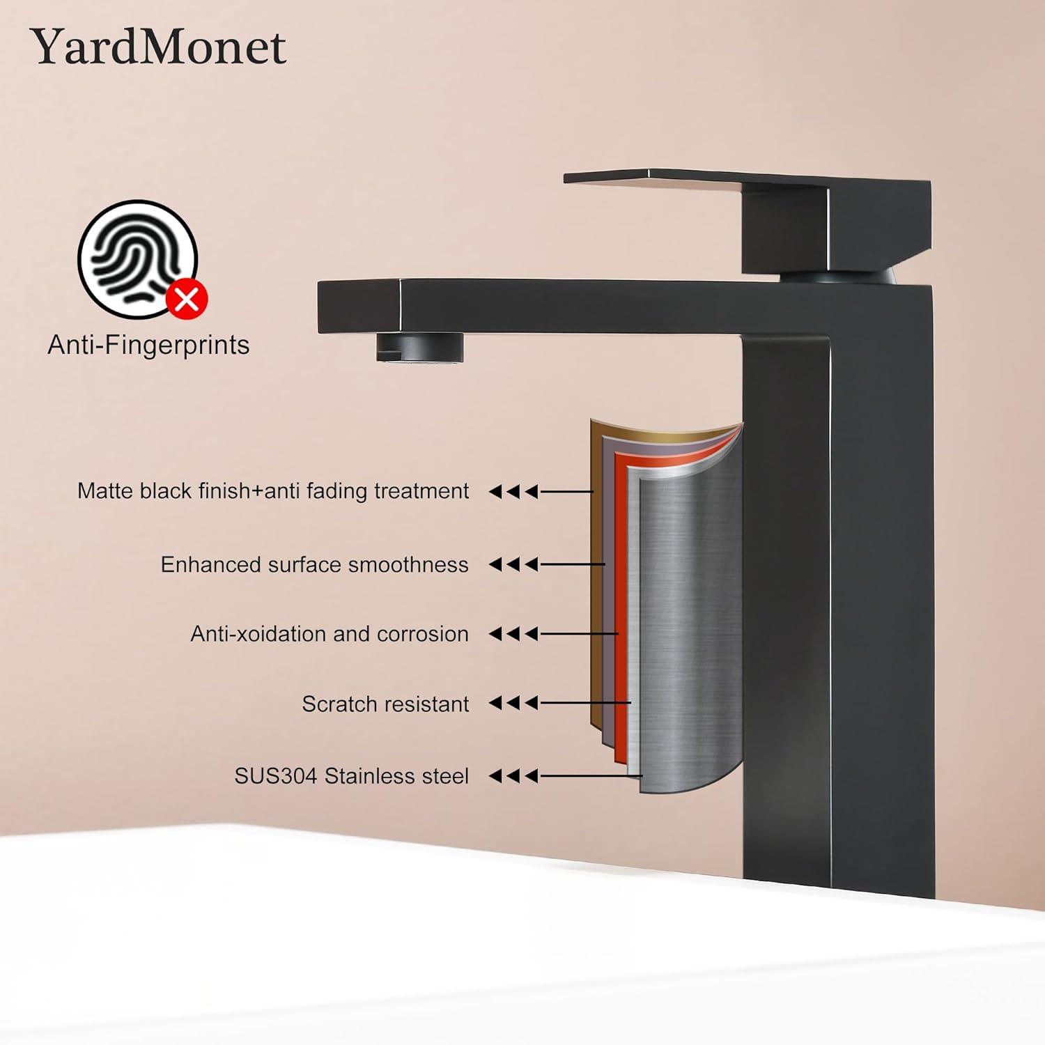 Gold Vessel Sink Faucet, Brushed Gold Tall Single Handle Bathroom Vessel Sink Faucet 1 Hole, Modern Stainless Steel Restroom Vanity Faucet with Metal Pop Up Drain and Water Supply Hose