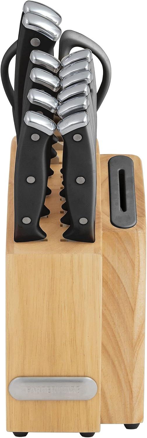 Farberware Edgekeeper Triple Riveted Slim Knife Block Set with Built in Sharpener, 14-Piece, Black