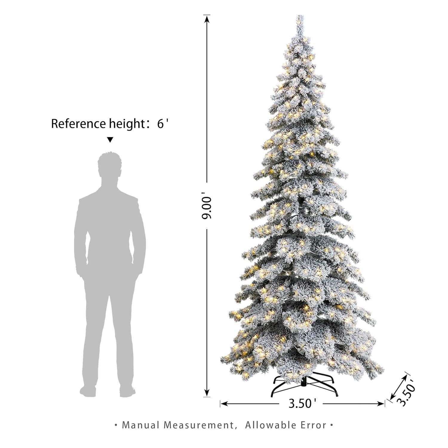 Glitz Design Glitzhome 9ft Pre-Lit Flocked Layered Spruce Artificial Christmas Tree with 500 Warm