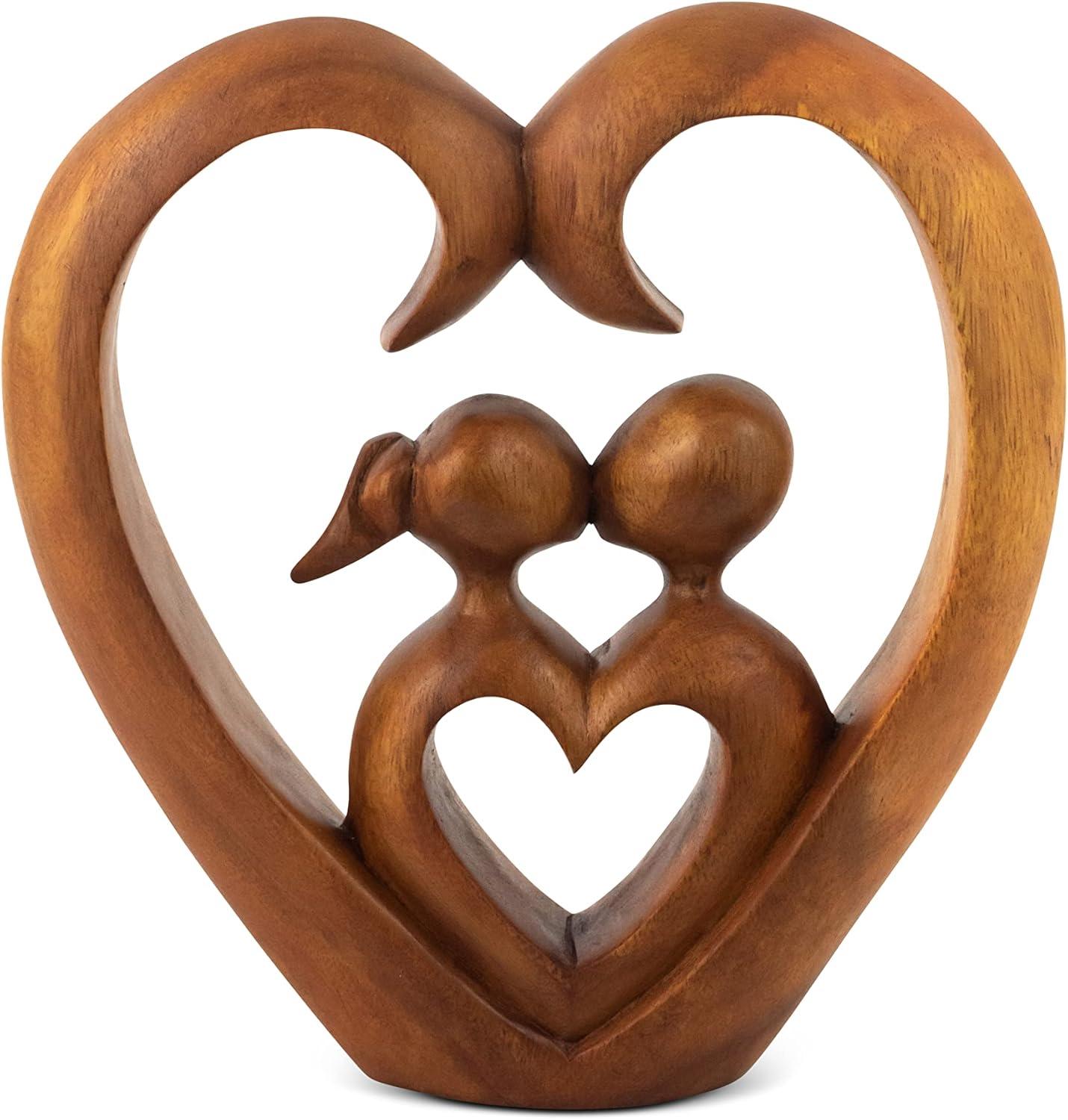 8" Wooden Hand Carved Abstract Contemporary Statue "Heart and Soul" Figurine Gift Home Decor Sculpture Accent Handmade Art Decoration