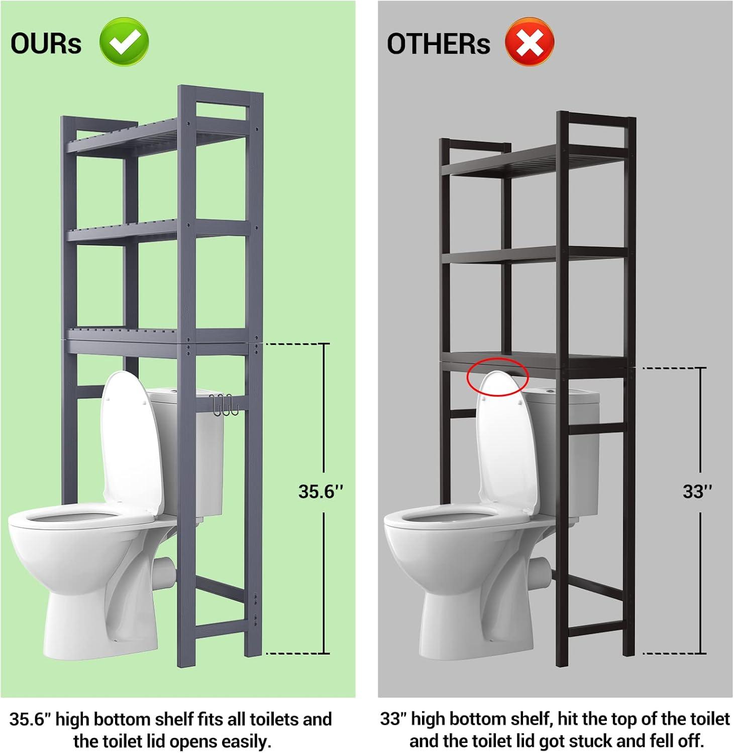 SONGMICS 3-Tier Over The Toilet Storage Bamboo Over Toilet Bathroom Organizer with Adjustable Shelf Grey