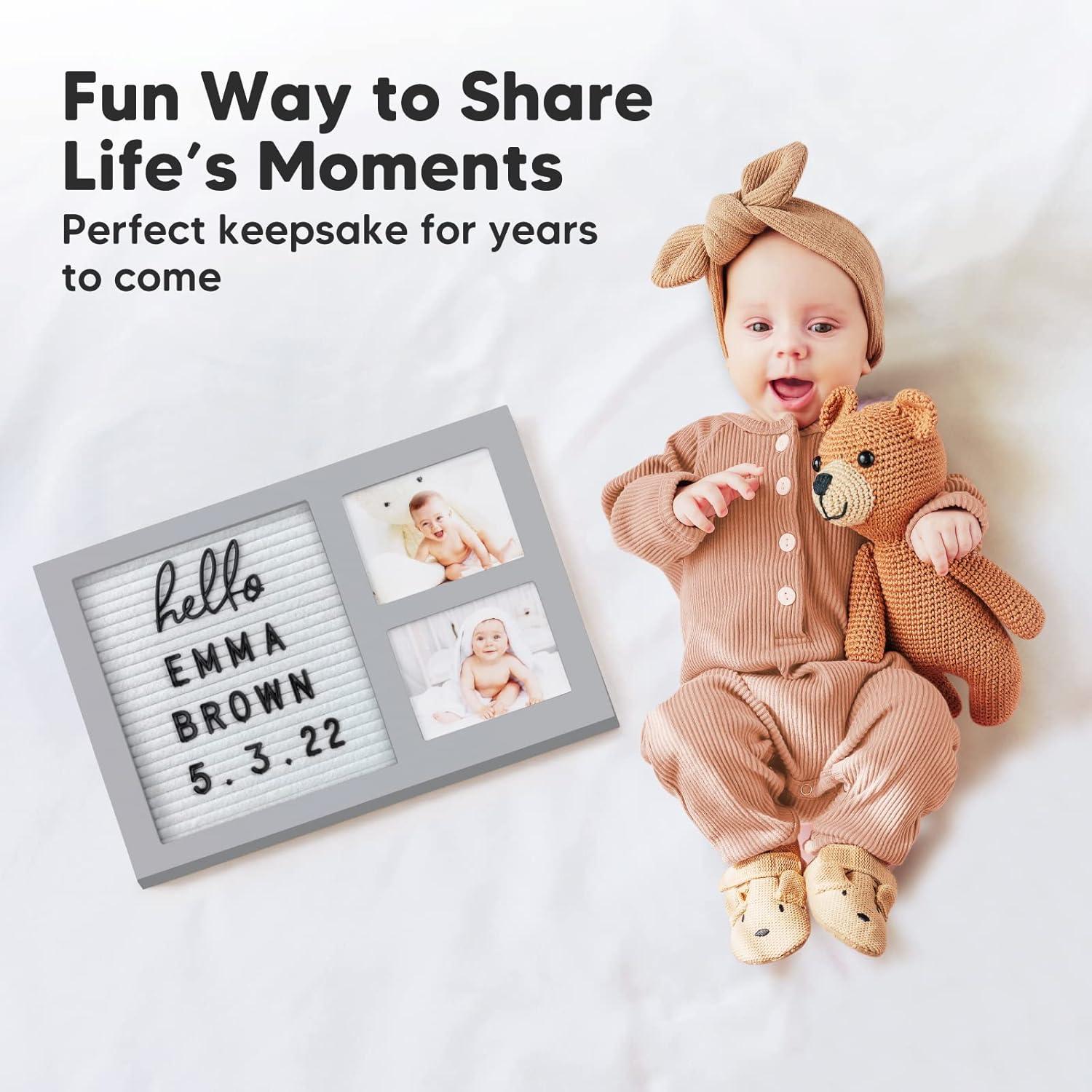 Heartfelt Cloud Gray Wooden Picture Frame with Eco-Felt Letterboard