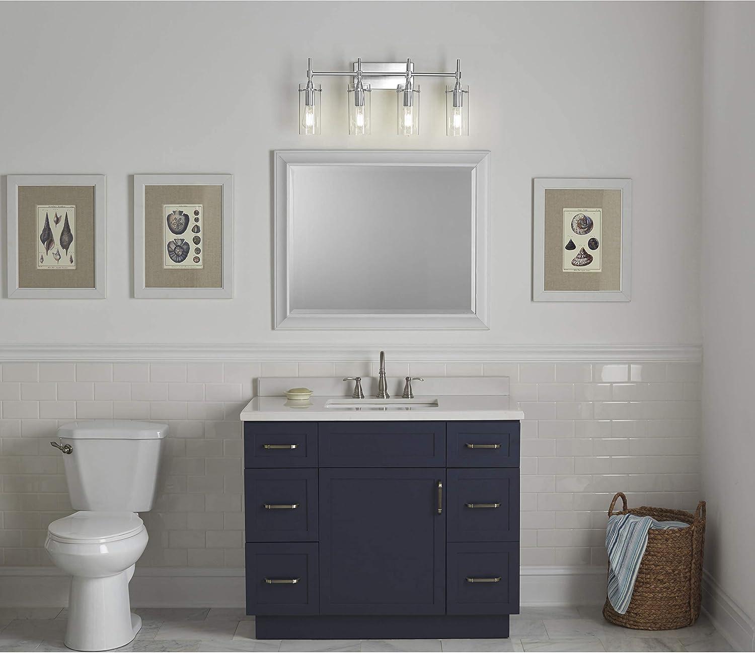 Linea di Liara Effimero Modern Farmhouse Bathroom Vanity Lights Fixtures 4 Lights Over Mirror Chrome Vanity Lights for Bathroom Light Fixtures Industrial Lighting Clear Glass Covers, UL Listed