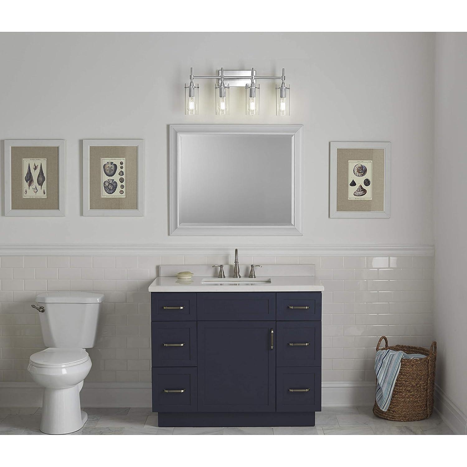 Linea di Liara Effimero Modern Farmhouse Bathroom Vanity Lights Fixtures 4 Lights Over Mirror Chrome Vanity Lights for Bathroom Light Fixtures Industrial Lighting Clear Glass Covers, UL Listed