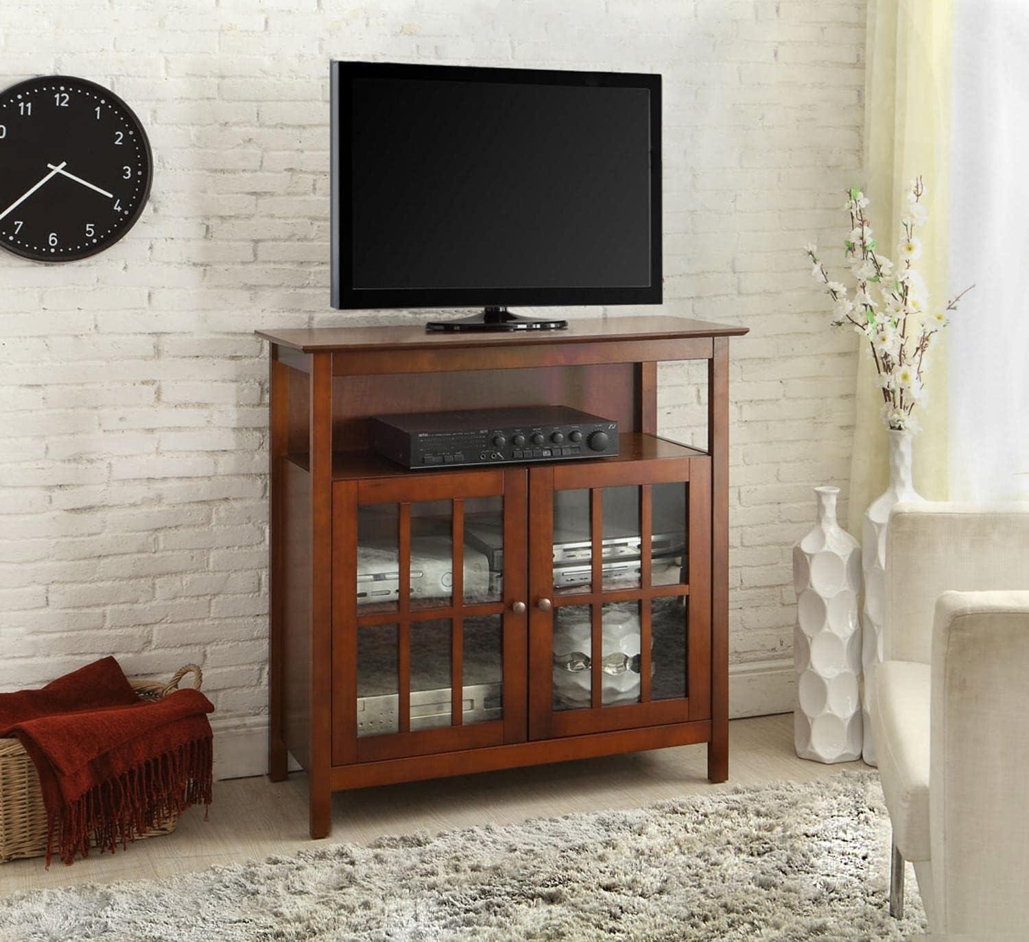 Cherry Wood Highboy TV Stand with Cabinets