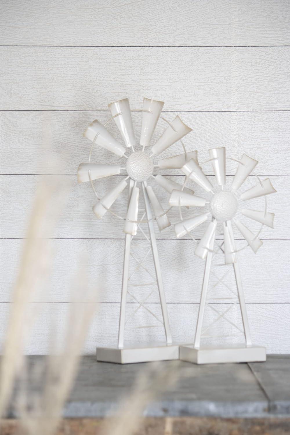 Small White Enamel Metal Windmill Table Decor - Foreside Home & Garden