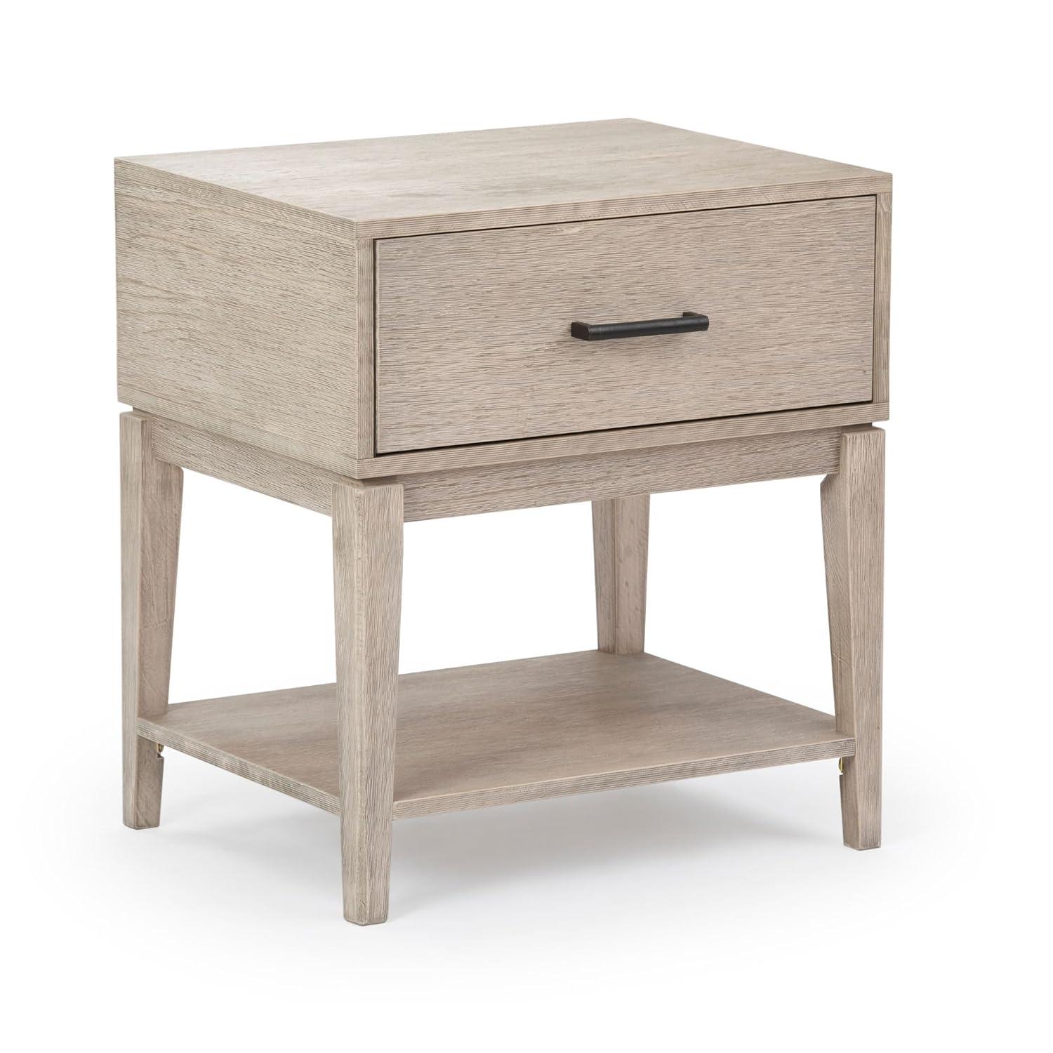Plank+Beam Solid Wood Nightstand with 1 Drawer, Contemporary Side Table for Bedroom, Seashell Wirebrush