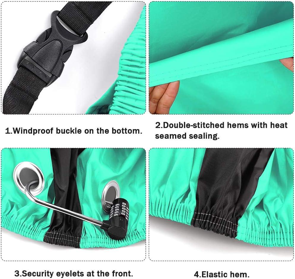 Roctee Bicycle Cover Waterproof Wind Rain Snow Proof Outdoor Mountain Bike Road Travel Bike Cycle Covers with Storage Bag, 78.7''(L) 27.6''(W) 43.3''(H) for XL Size (Black & Aqua Green)