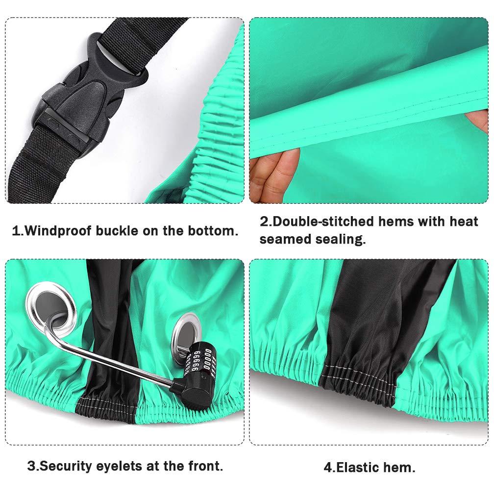 Roctee Bicycle Cover Waterproof Wind Rain Snow Proof Outdoor Mountain Bike Road Travel Bike Cycle Covers with Storage Bag, 78.7''(L) 27.6''(W) 43.3''(H) for XL Size (Black & Aqua Green)