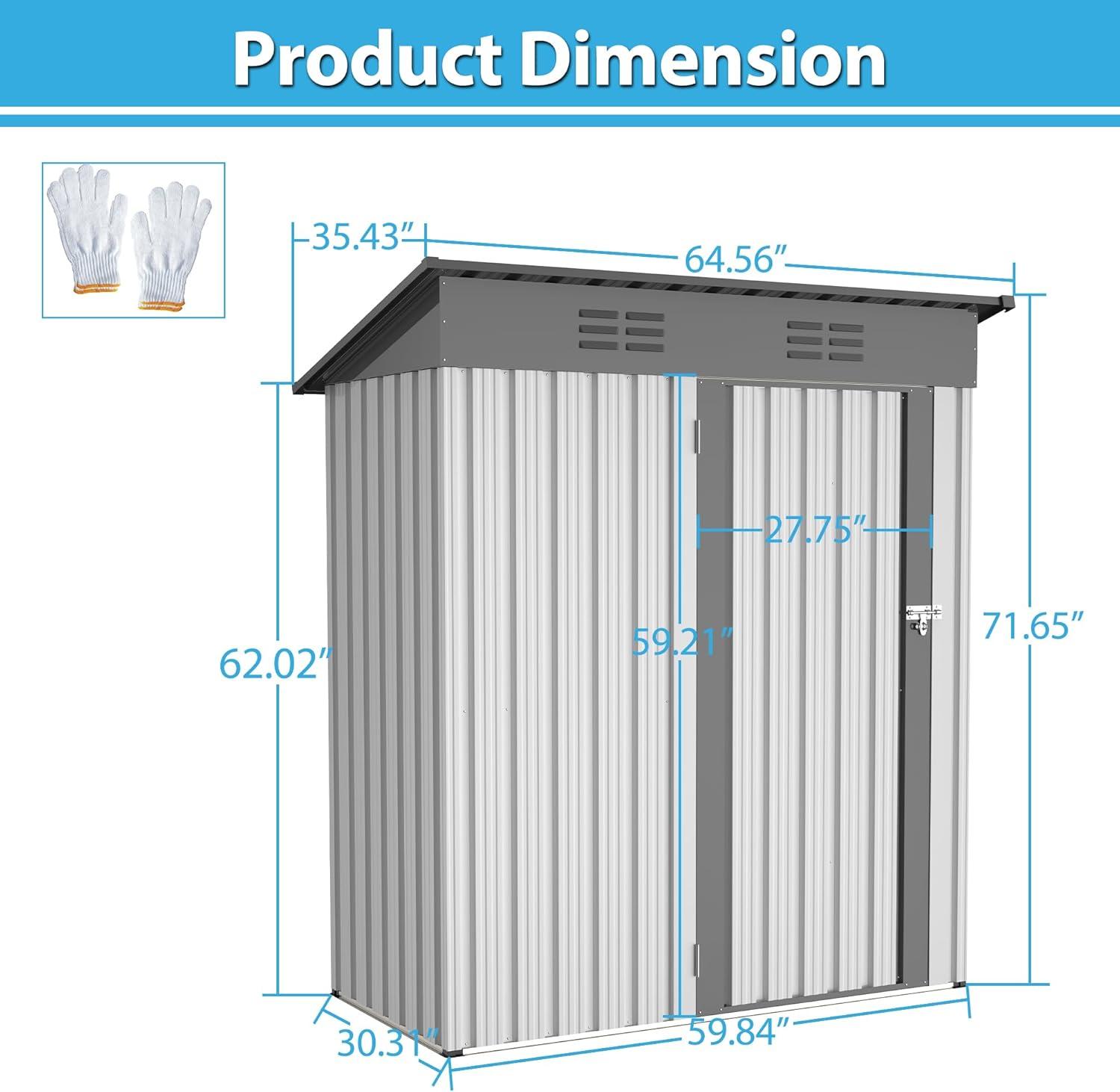 Tookss 5 X 3 Ft Metal Storage Shed, Outdoor Garden Shed with Lockable Doors, Tool Storage Shed House Garage for Home, Garden, Patio, Lawn, Backyard